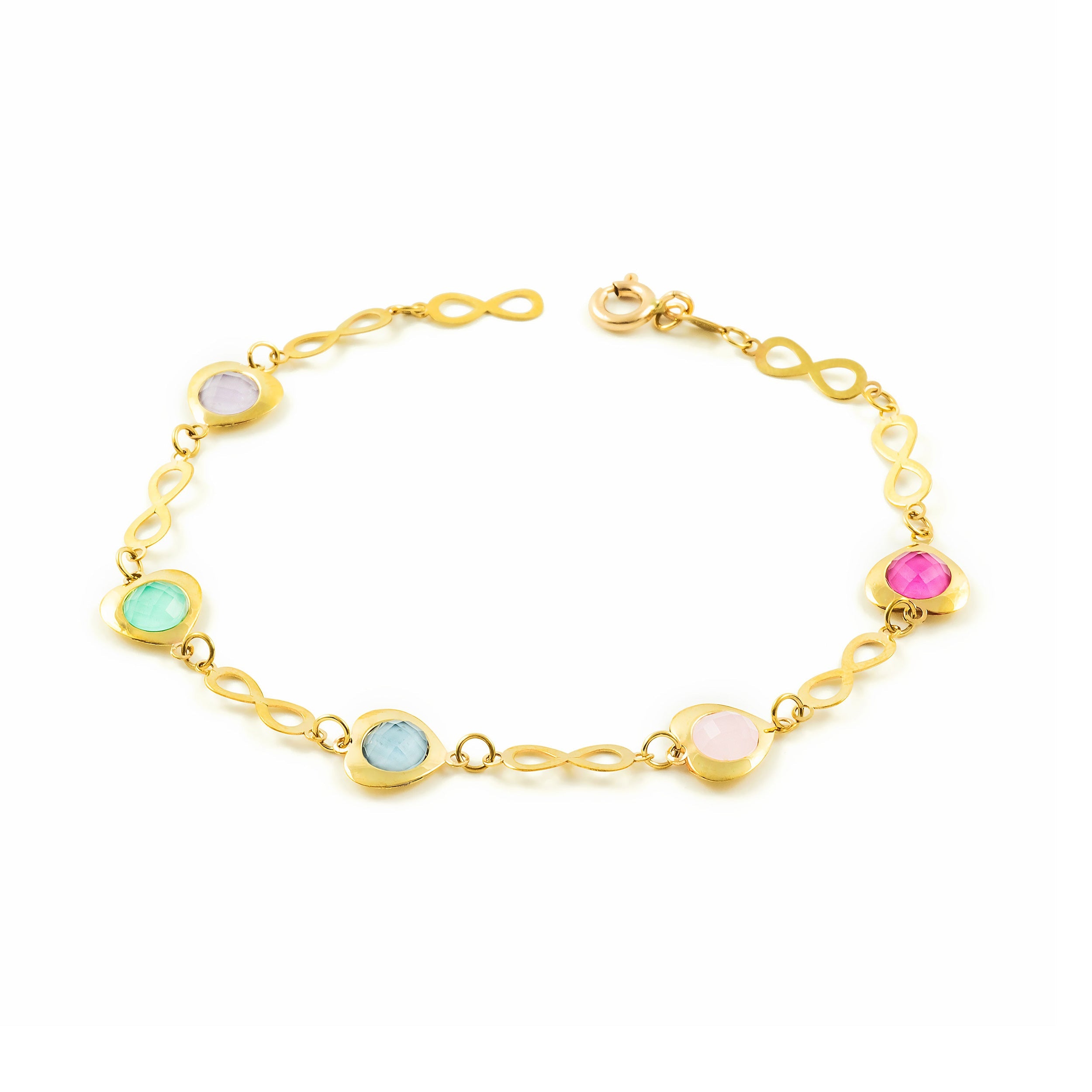 Pulsera Mujer Oro Amarillo 9K Infinitos Multicolor Brillo 20 cm