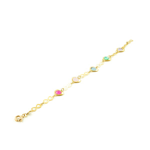 Pulsera Oro Amarillo infinitos con corazones y piedras de color (9kts)