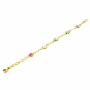 Pulsera Oro Amarillo infinitos con flores y piedras de color (9kts)