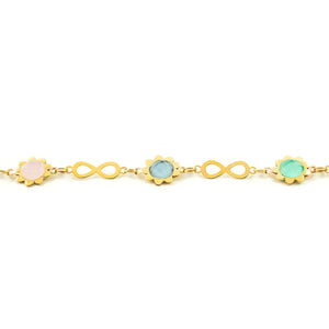 Pulsera Oro Amarillo infinitos con flores y piedras de color (9kts)