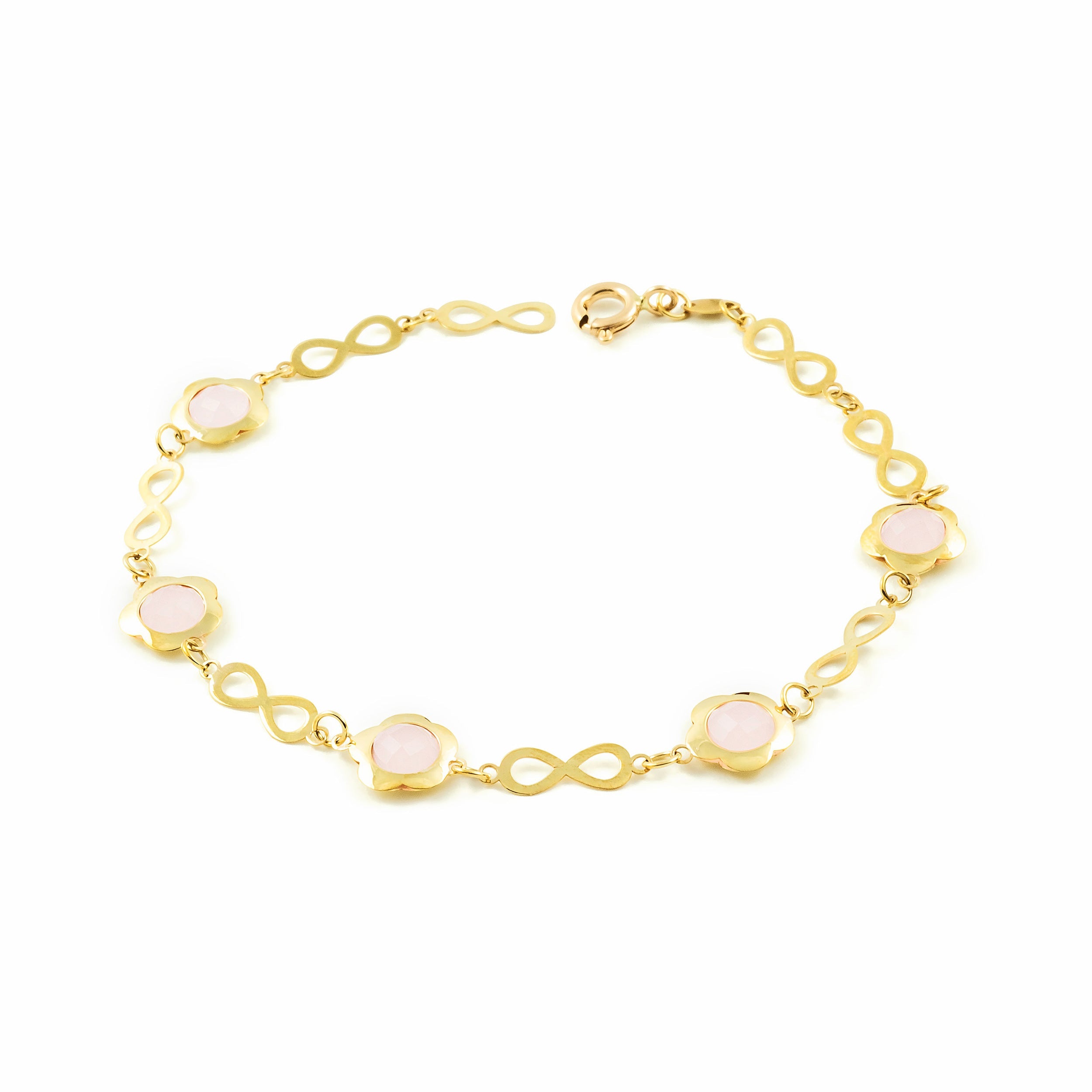 Pulsera Mujer Oro Amarillo 9K Infinitos Rosa Brillo 20 cm