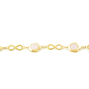 Pulsera Oro Amarillo infinitos con margaritas y cuarzos rosa (9kts)