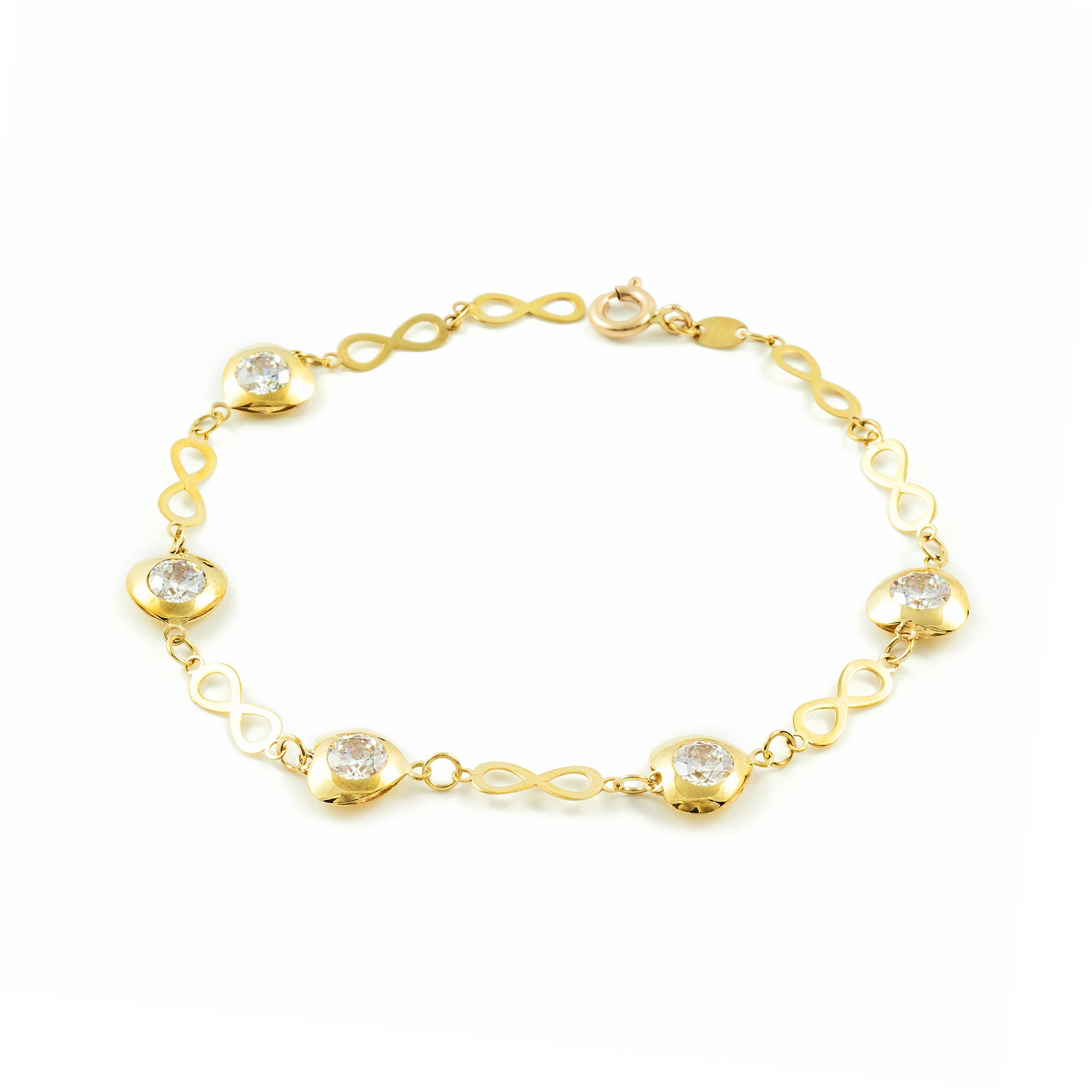 Pulsera Mujer Oro Amarillo 9K Infinitos Circonita Brillo 20 cm