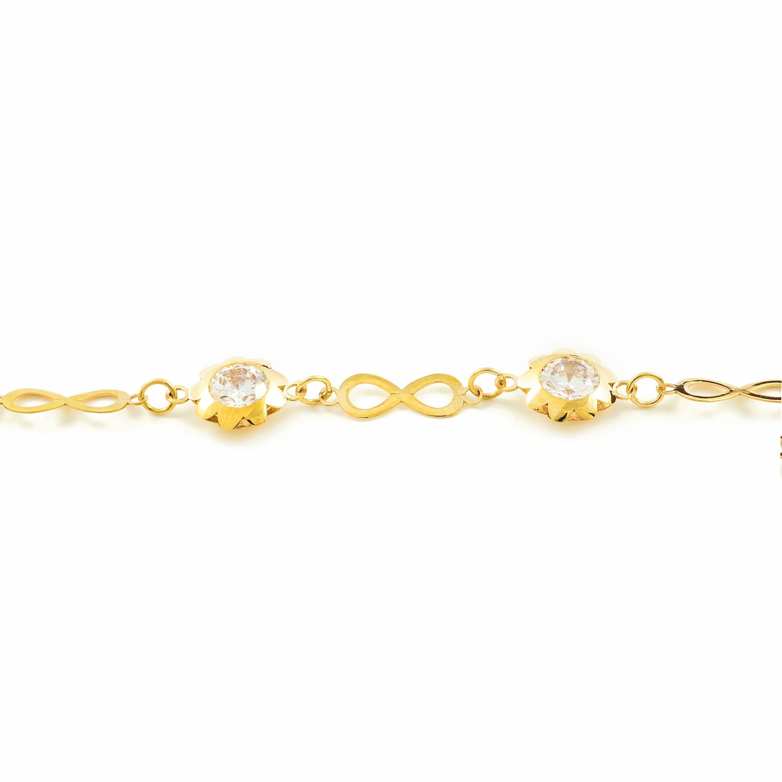 Pulsera Oro Amarillo infinitos con flores en circón (9kts)