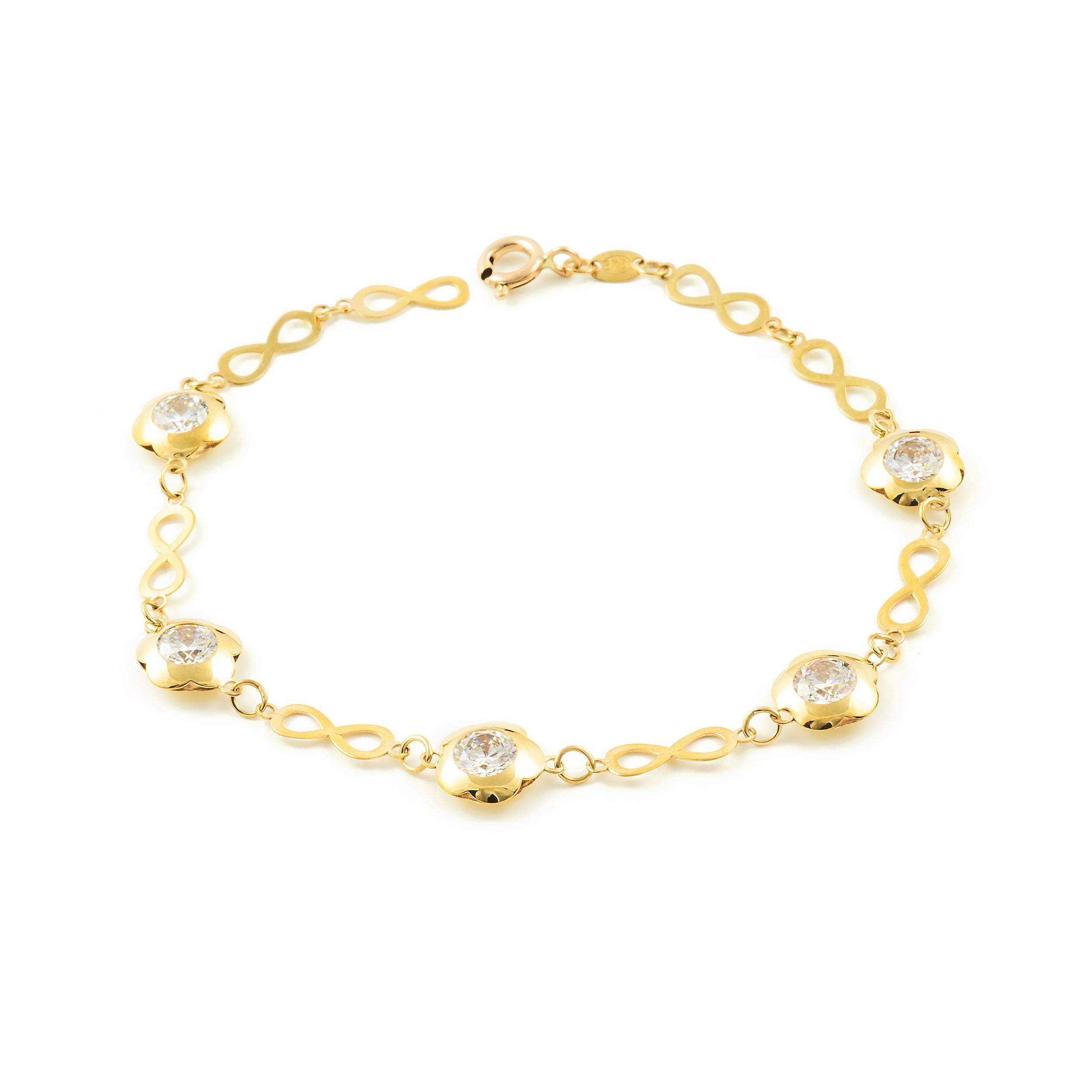 Pulsera Mujer Oro Amarillo 9K Infinitos Circonita Brillo 20 cm