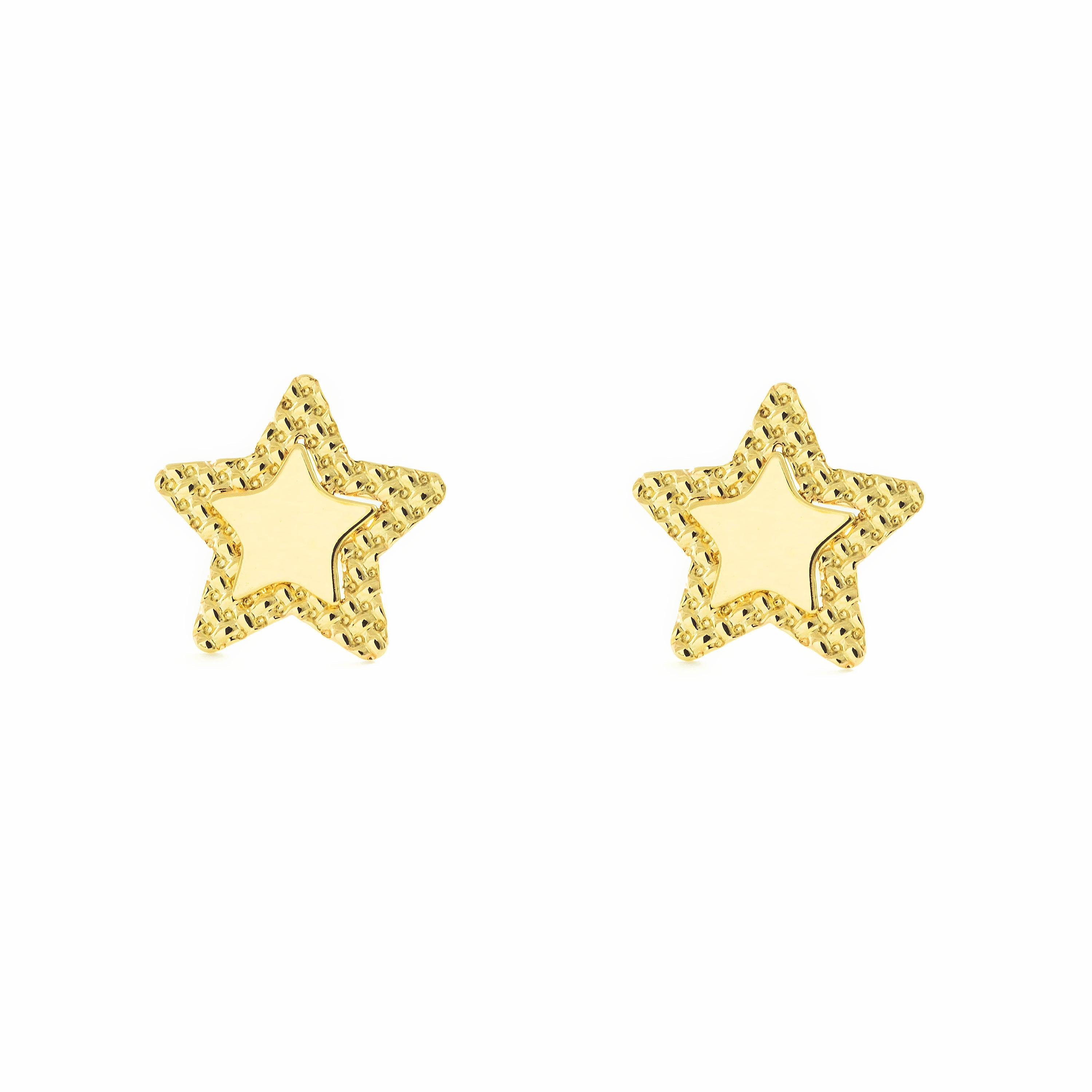 Women's-Girl's Earrings 9K Yellow Gold Star Shine and Texture