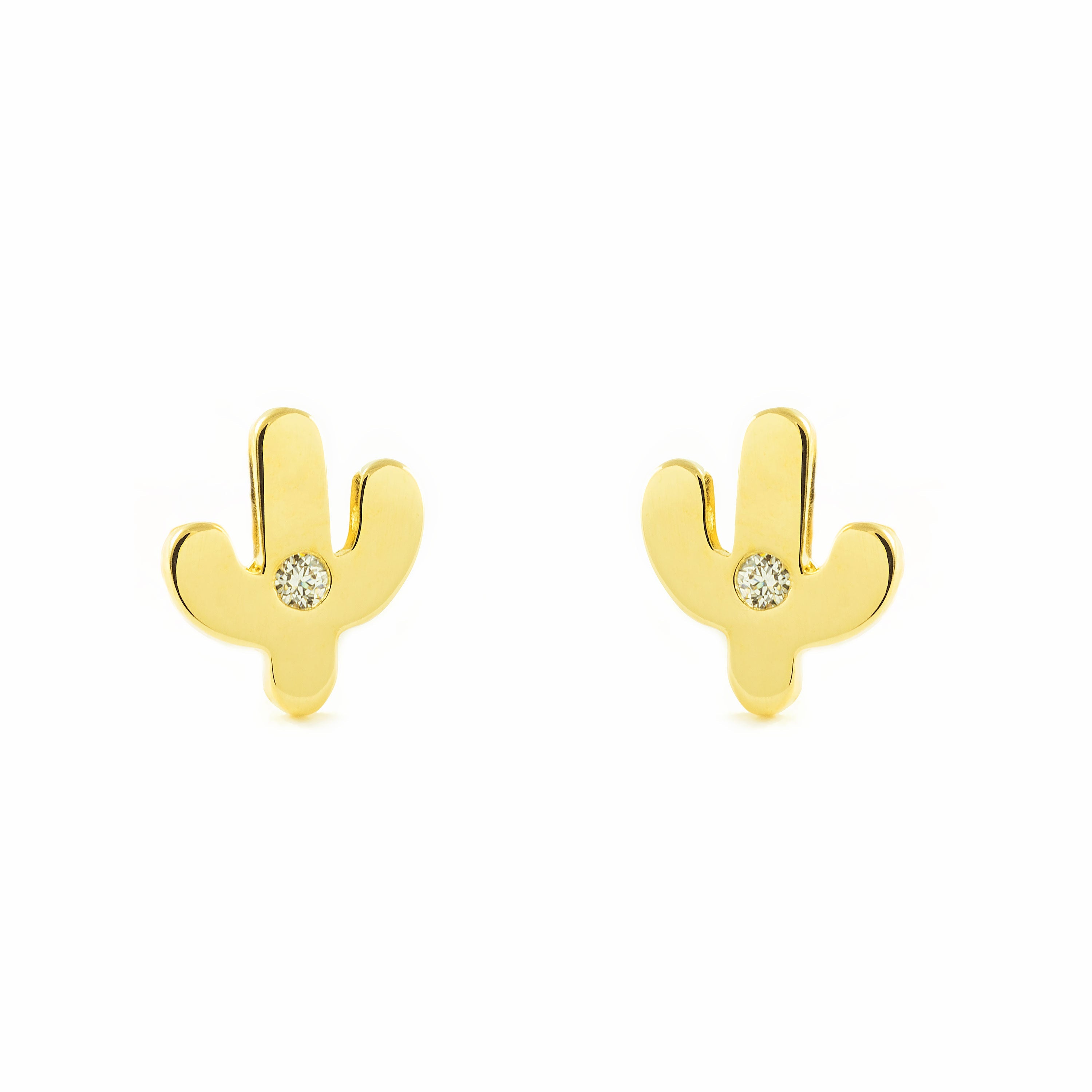 Pendientes Mujer-Niña Oro Amarillo 9K Cactus Circonita Brillo