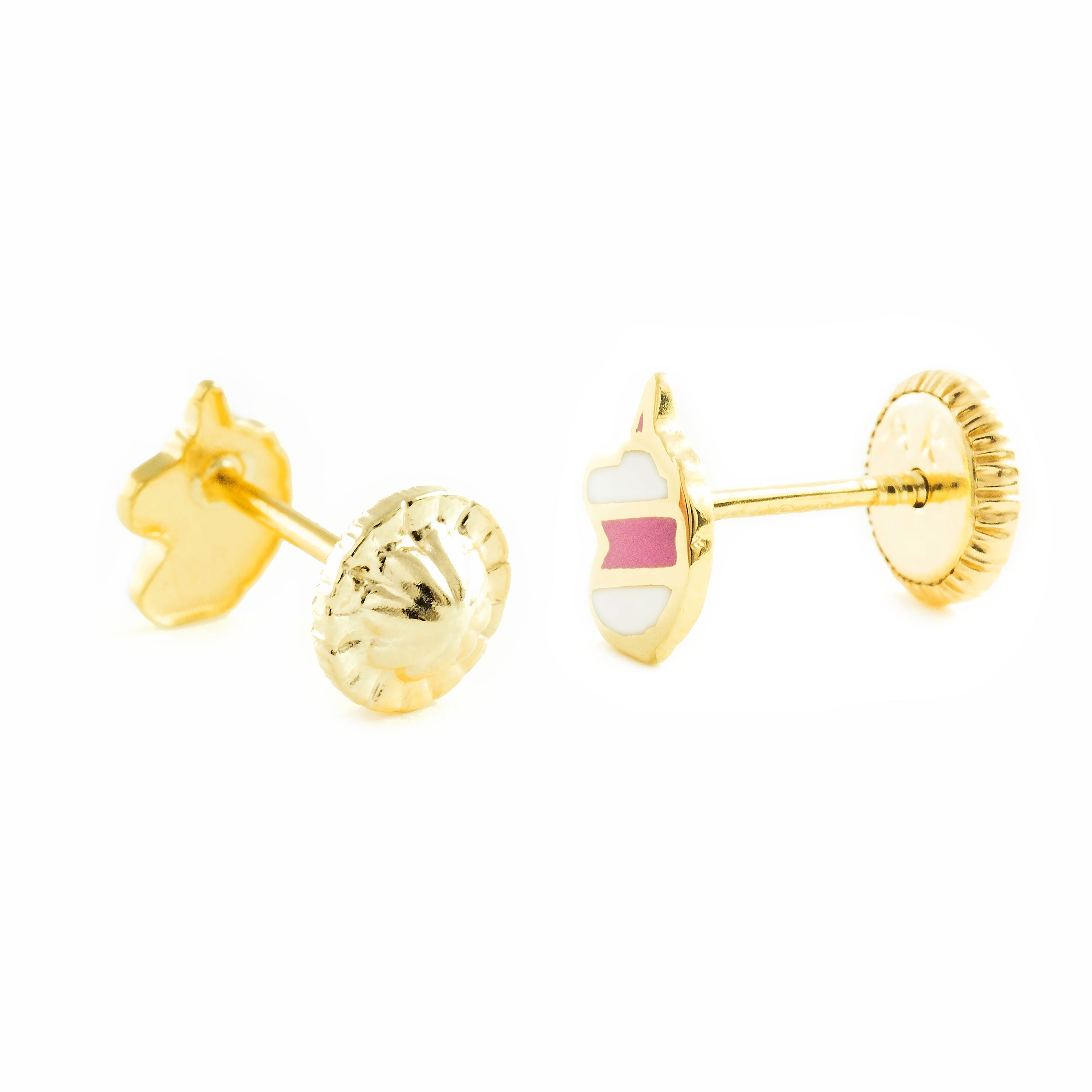 Pendientes Oro Niña Unicornio Esmalte rosa franjas (9kts)