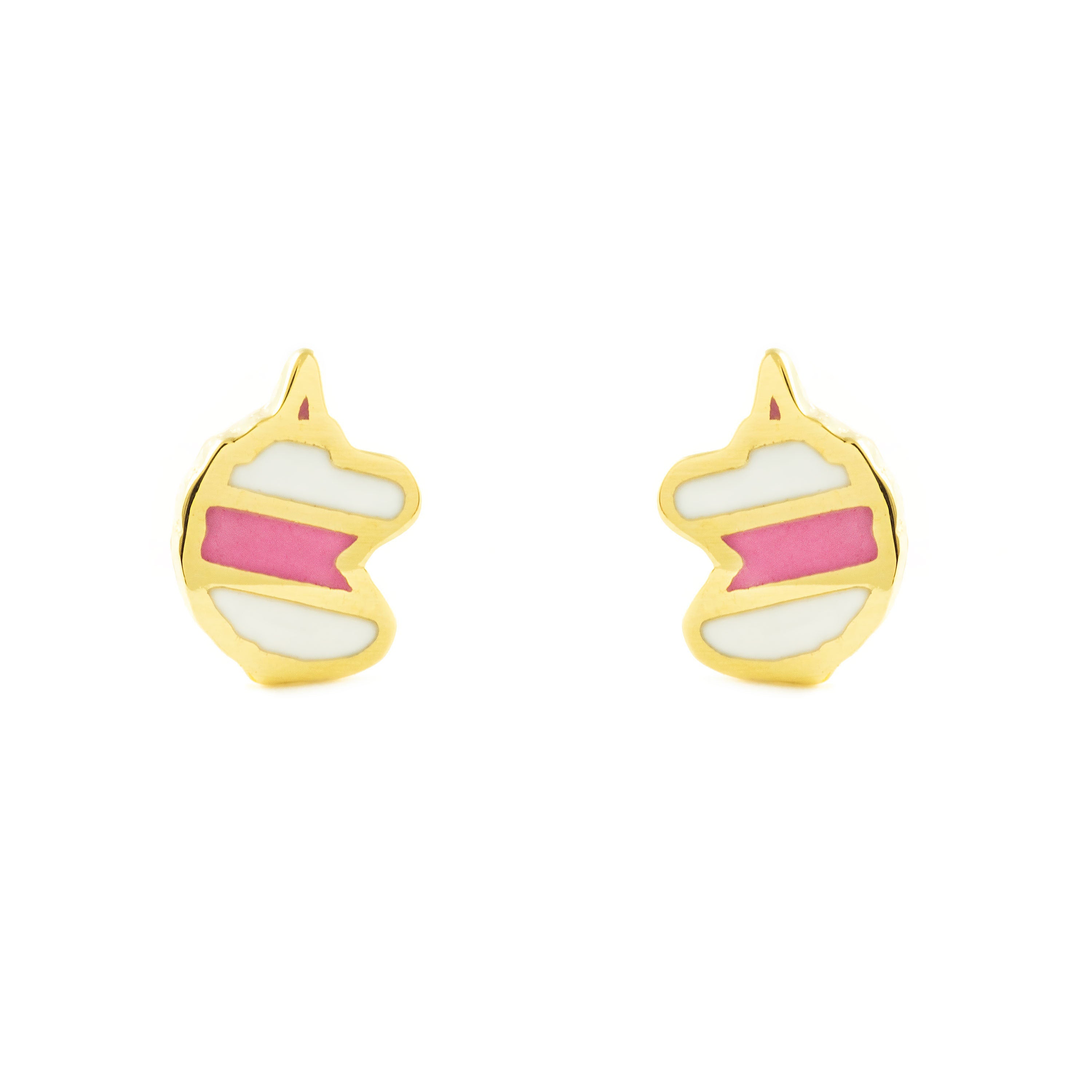 Pendientes Niña Oro Amarillo 9K Unicornio Esmalte Multicolor Brillo