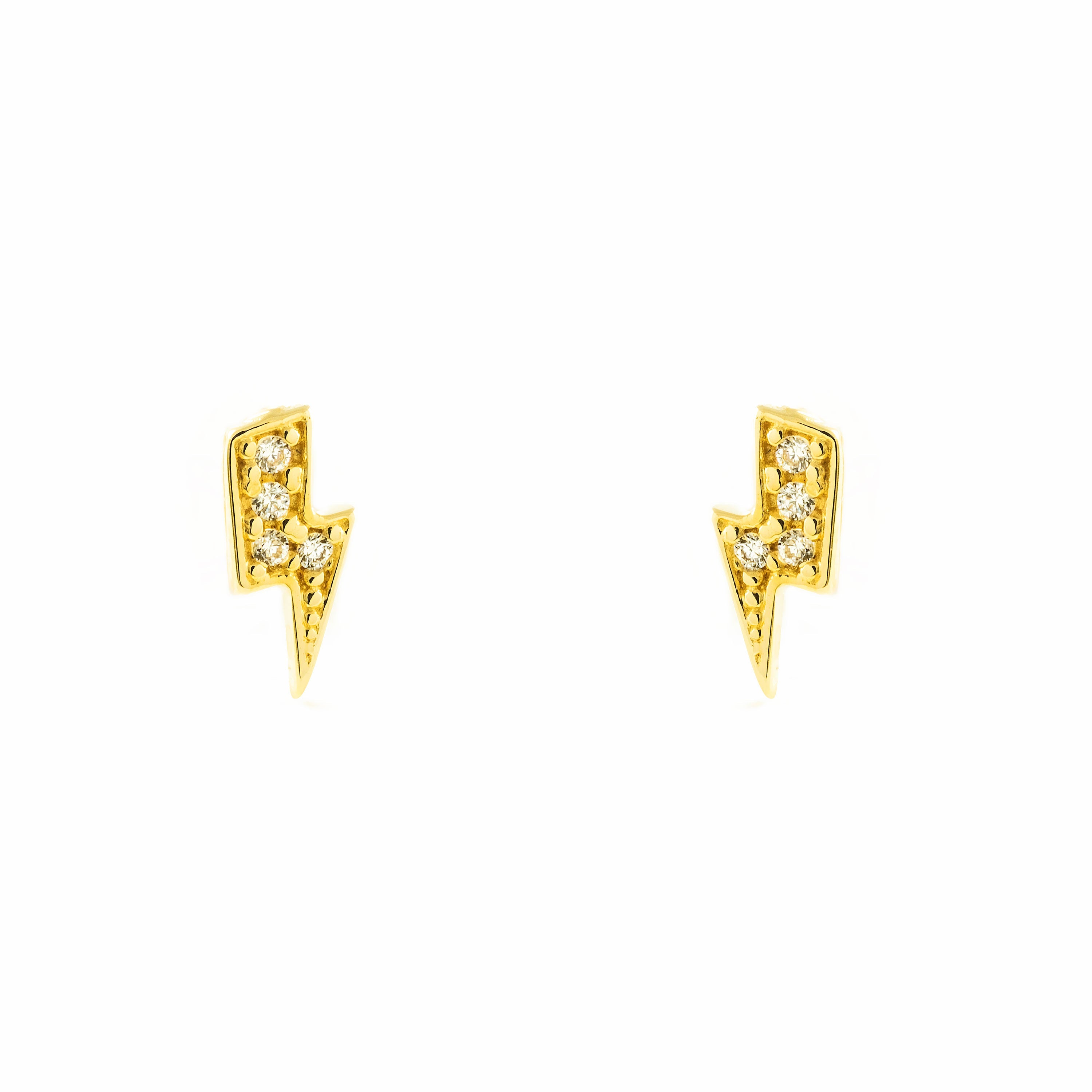 Women's-Girl's Earrings 9K Yellow Gold Textured Zircon Lightning Bolt