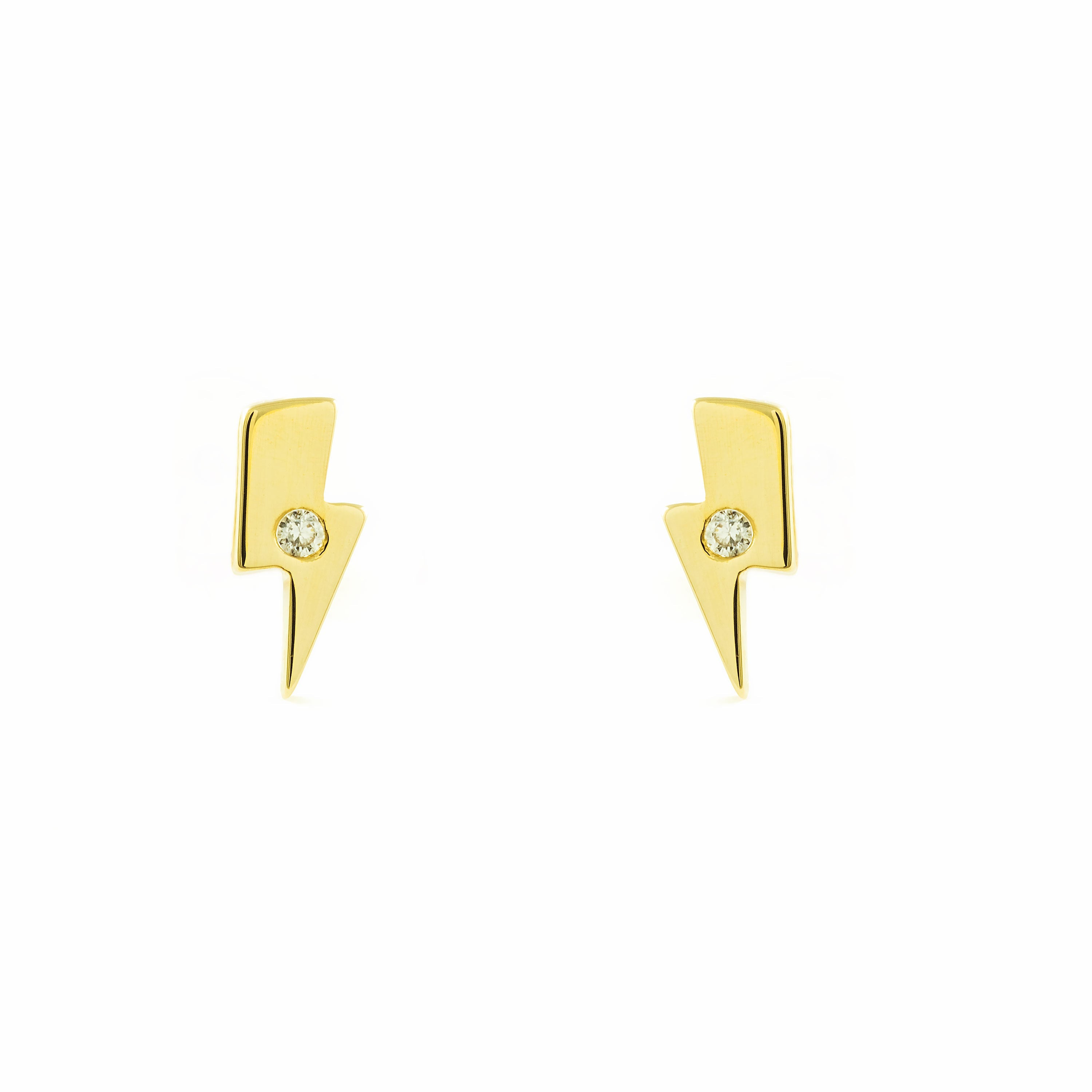 Women's-Girl's Earrings 9K Yellow Gold Shiny Zircon Lightning Bolt