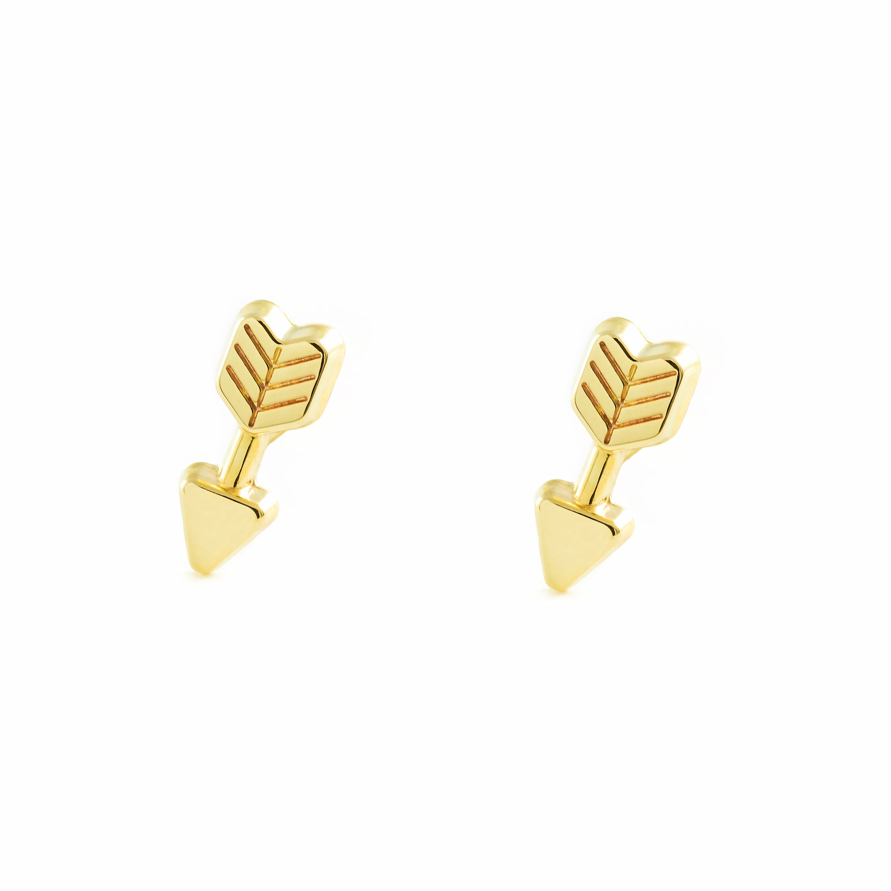 9K Yellow Gold Shiny Arrow Women-Girl Earrings