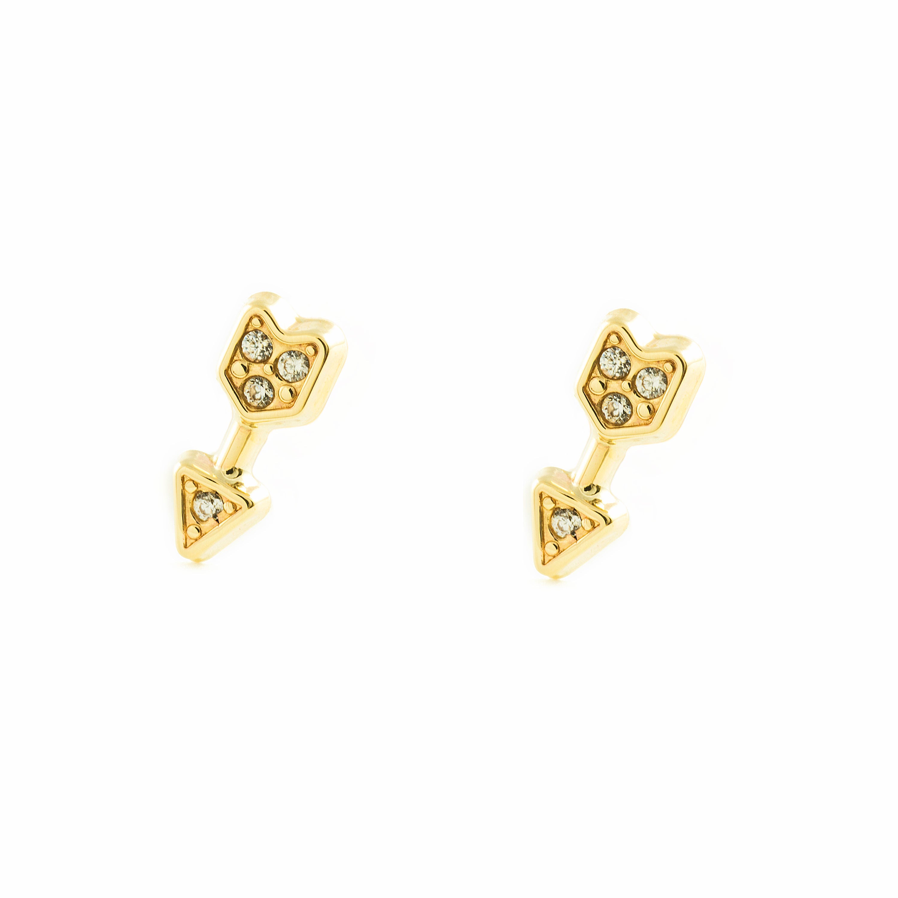 Women's-Girl's Earrings 9K Yellow Gold Textured Zirconia Arrow