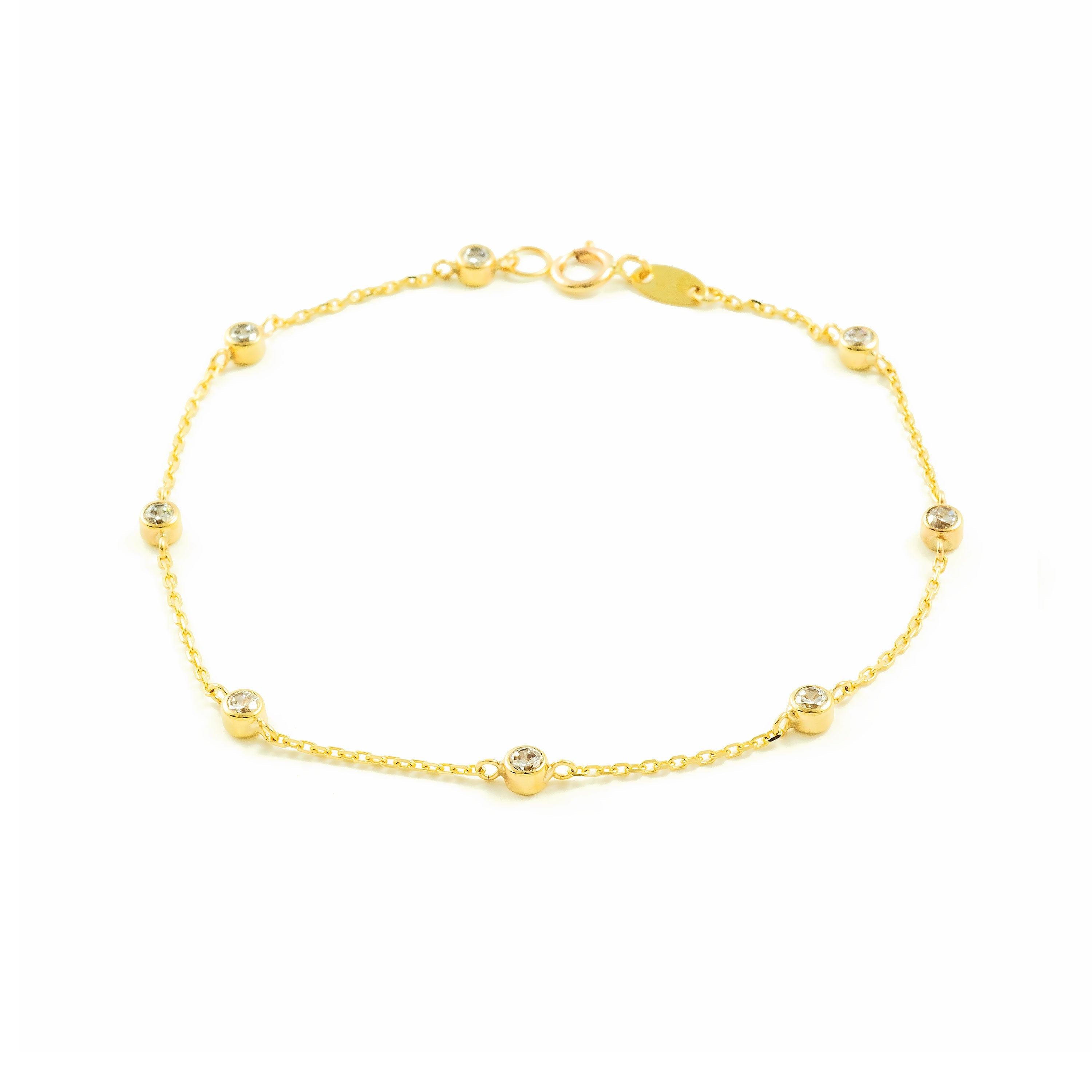 9K Yellow Gold Girl's Bracelet Shiny Zirconia 17 cm