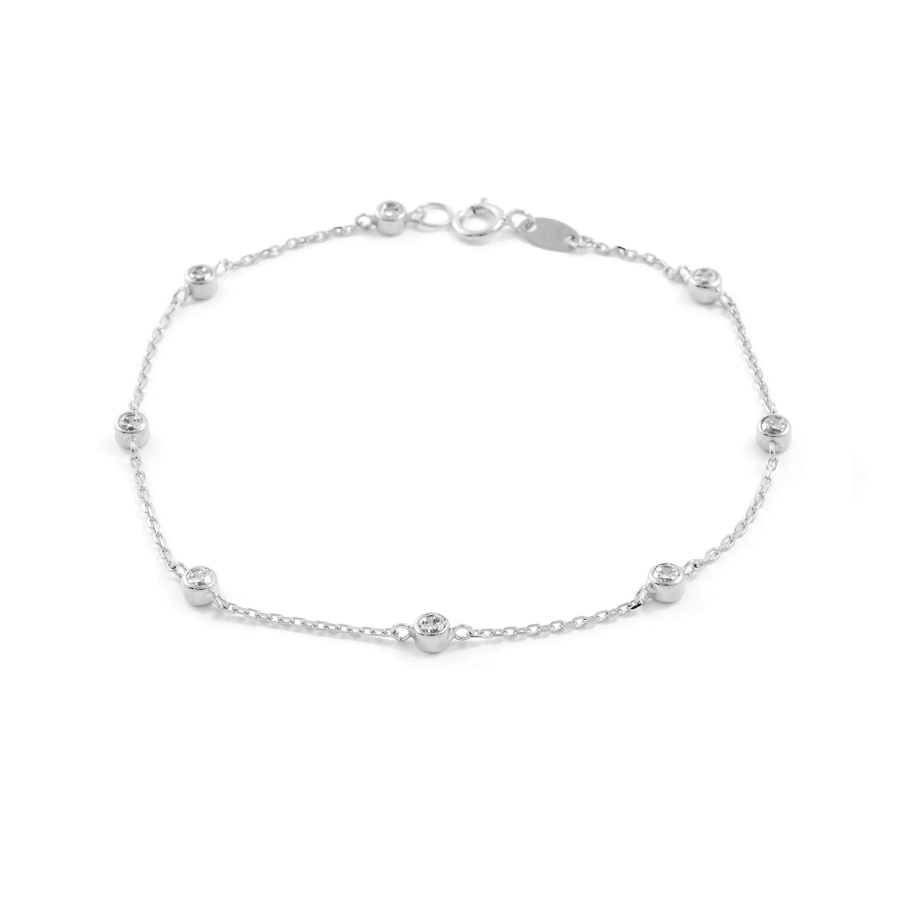 Girl's Bracelet 9K White Gold Shiny Zirconia 17 cm