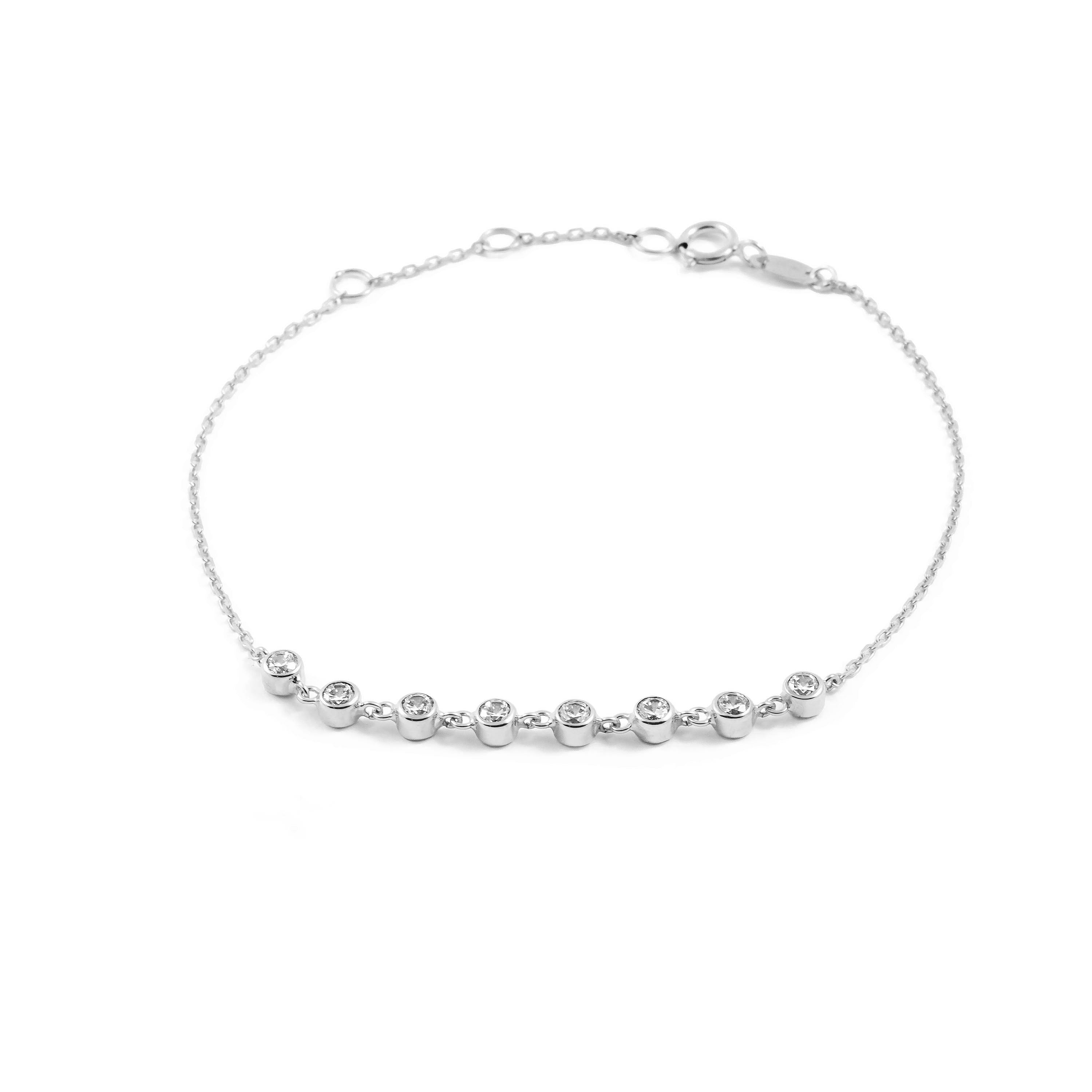 Pulsera Mujer Oro Blanco 9K Circonitas Brillo 18 cm