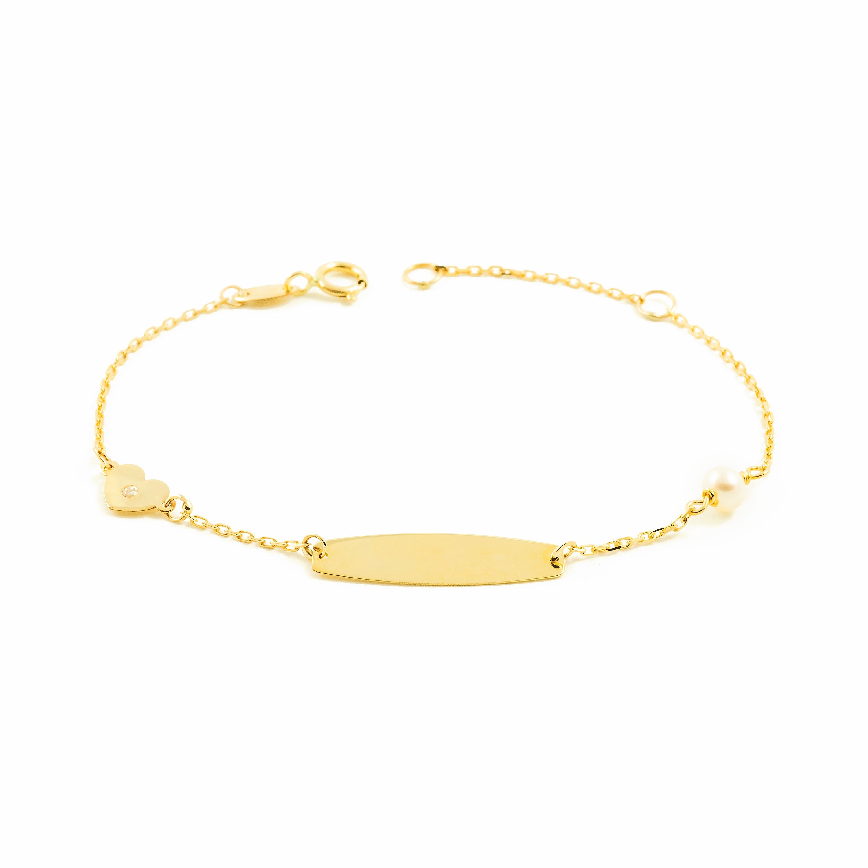 Girl's Bracelet 9K Yellow Gold Personalized Heart Slave Round Zirconia 4 mm Shine 14 cm