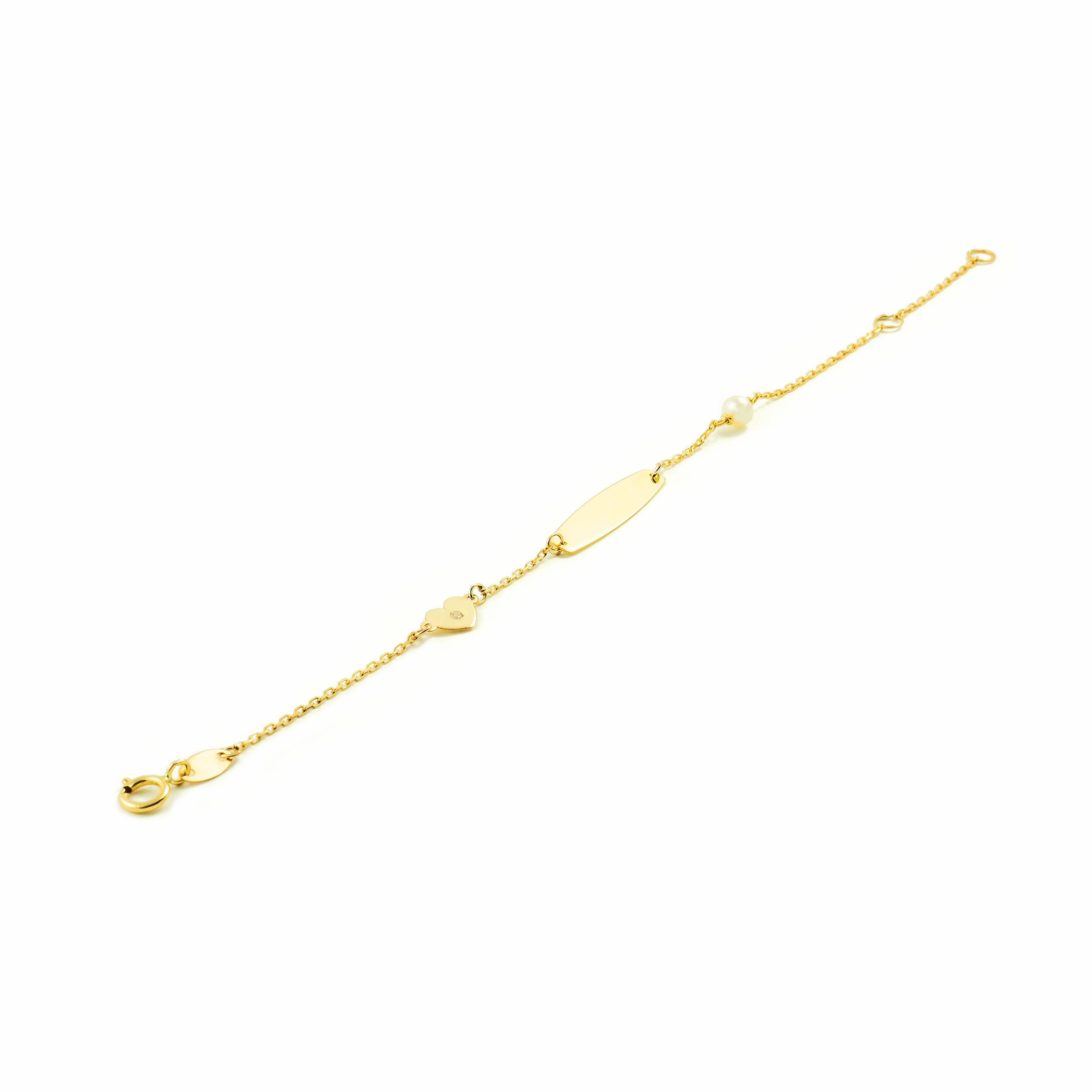 Pulsera Esclava Oro niña con corazón y perla 4 mm (9kts)