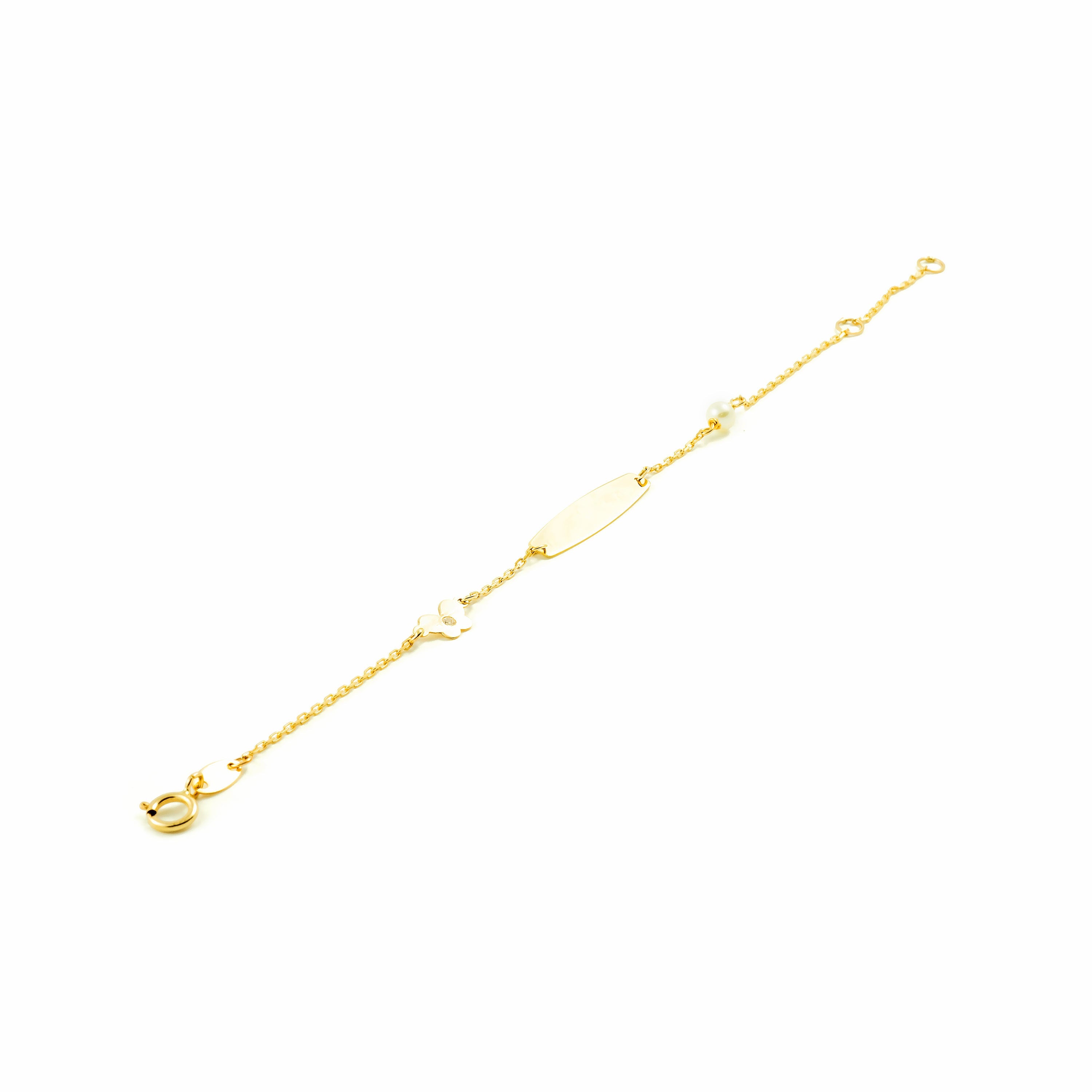 Pulsera Esclava Oro niña con mariposa y perla 4 mm (9kts)