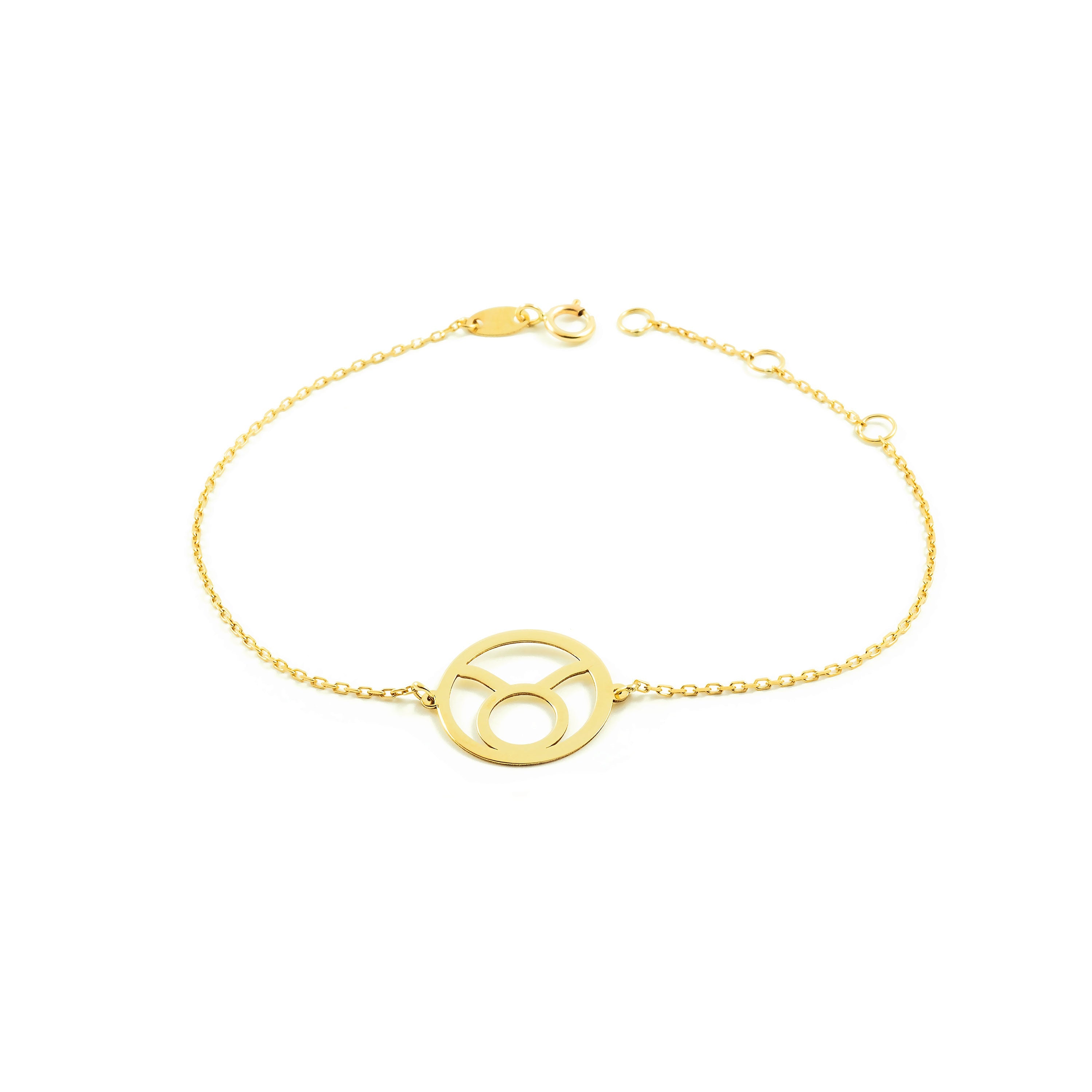 Woman-Girl 9K Yellow Gold Shiny Taurus Horoscope Bracelet 18 cm