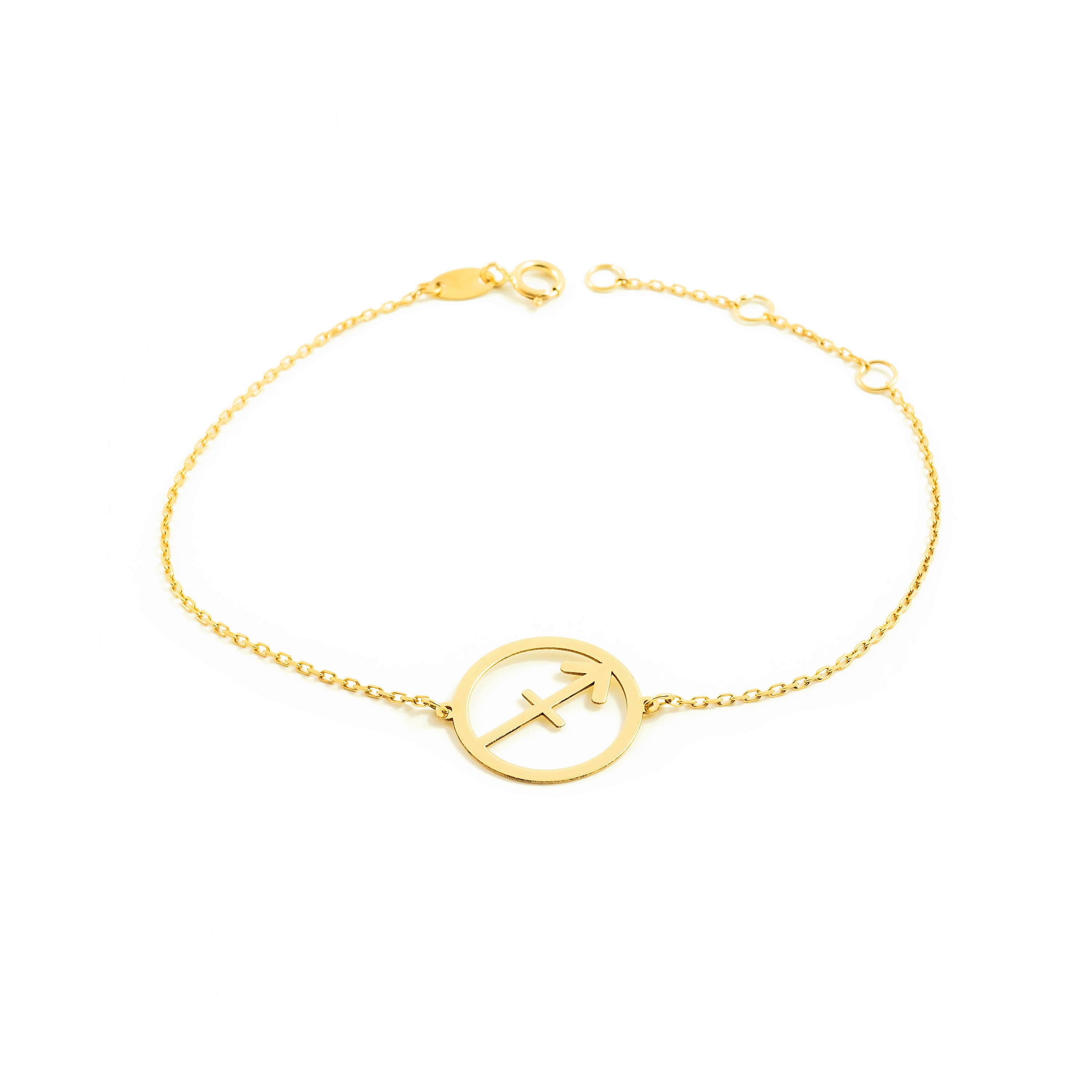 Woman-Girl 9K Yellow Gold Shiny Sagittarius Horoscope Bracelet 18 cm