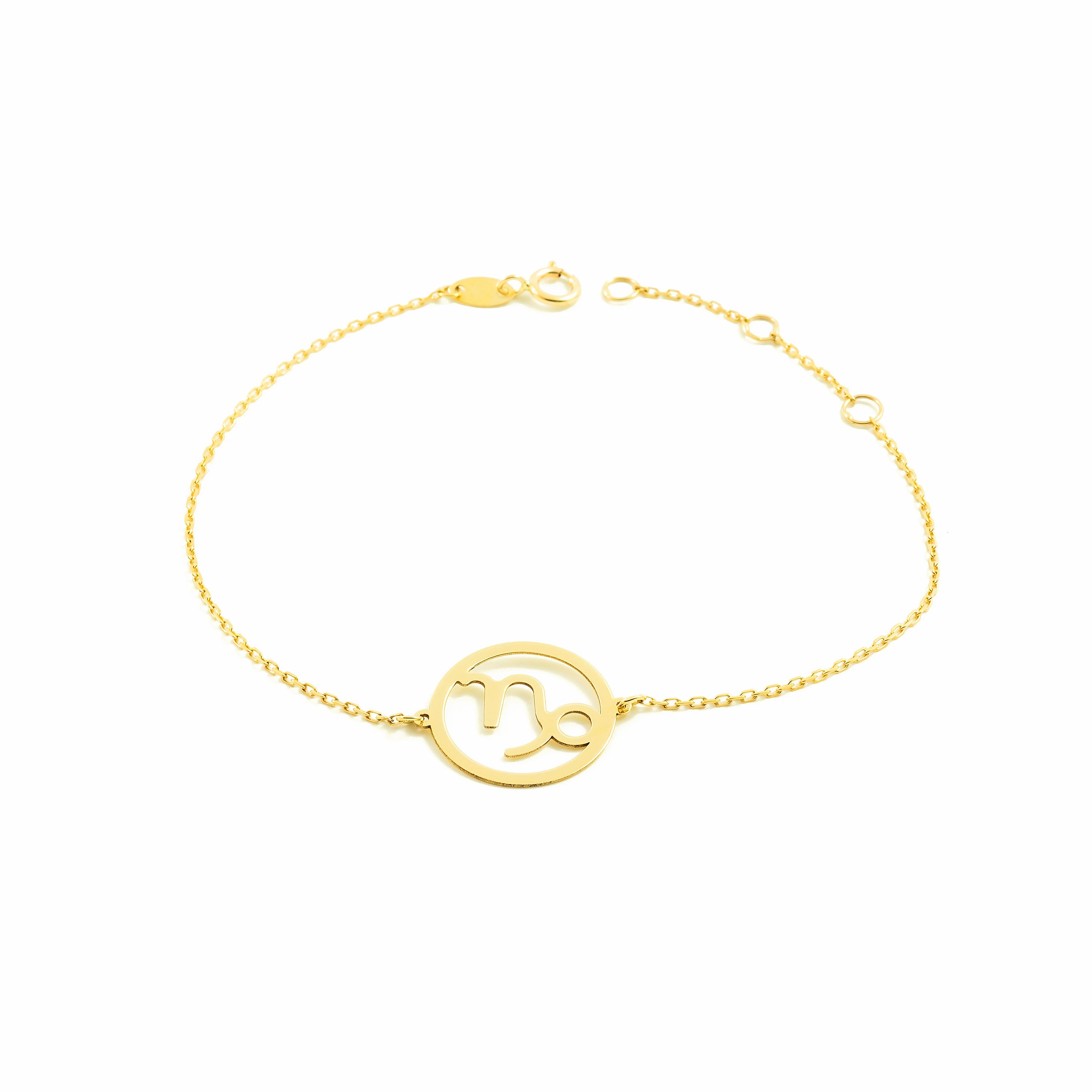 Woman-Girl 9K Yellow Gold Shiny Capricorn Horoscope Bracelet 18 cm