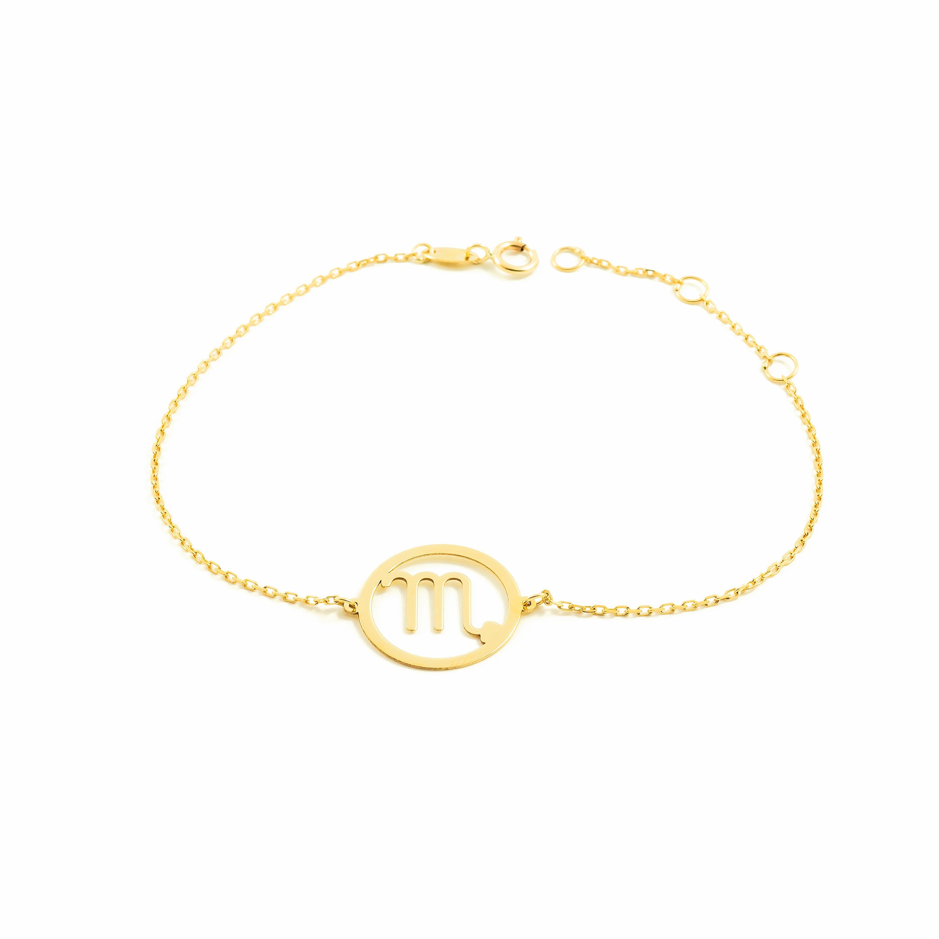 Women-Girl 9K Yellow Gold Shiny Scorpio Horoscope Bracelet 18 cm