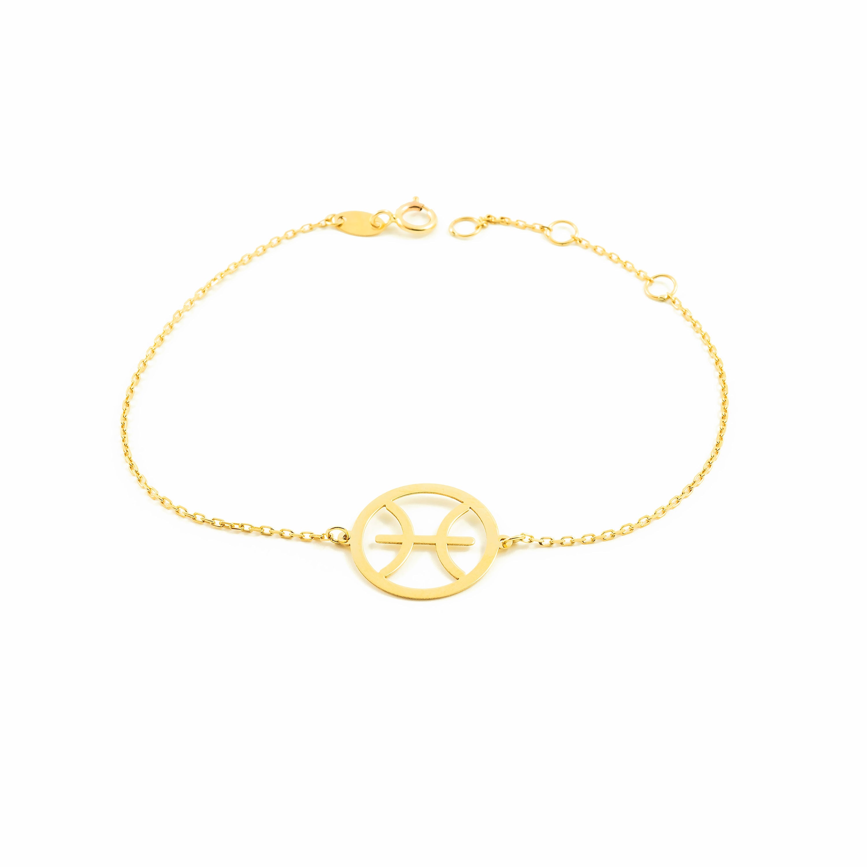 Woman-Girl 9K Yellow Gold Shiny Pisces Horoscope Bracelet 18 cm