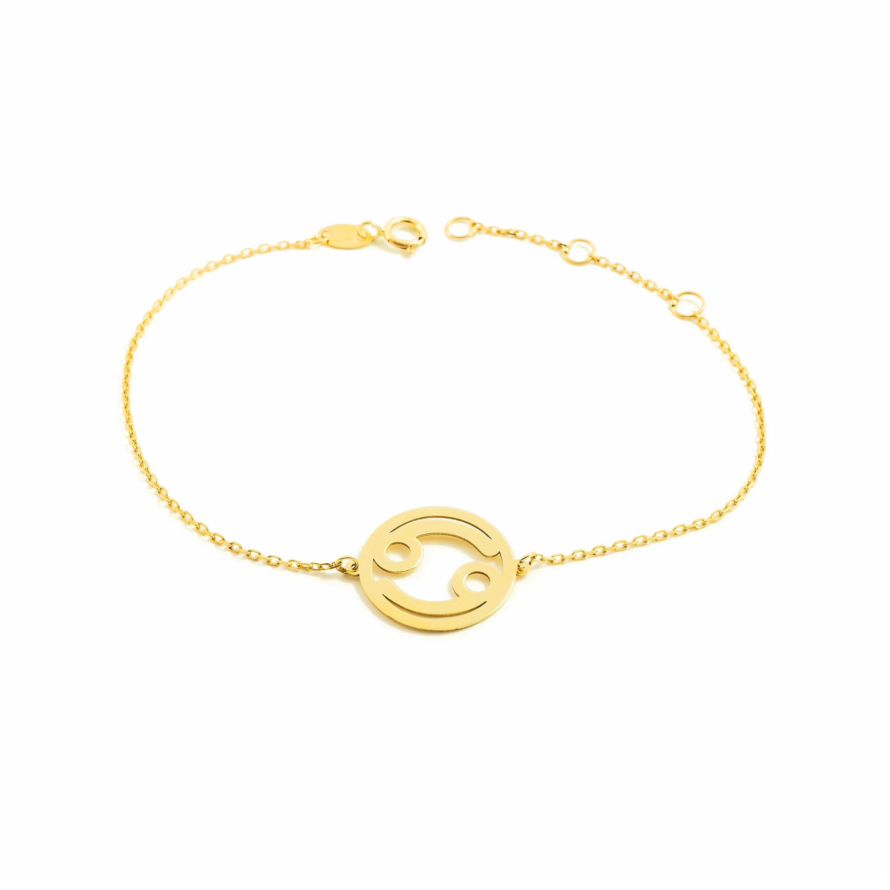 Woman-Girl 9K Yellow Gold Shiny Cancer Horoscope Bracelet 18 cm