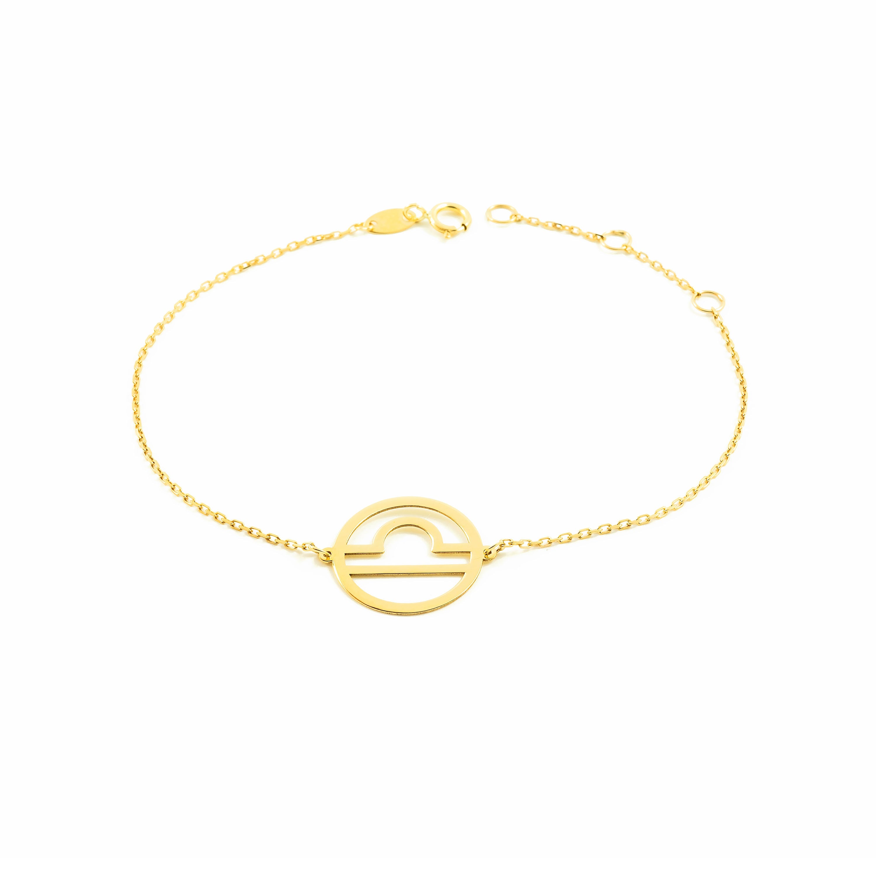 9K Yellow Gold Libra Horoscope Shiny Bracelet for Women-Girls 18 cm