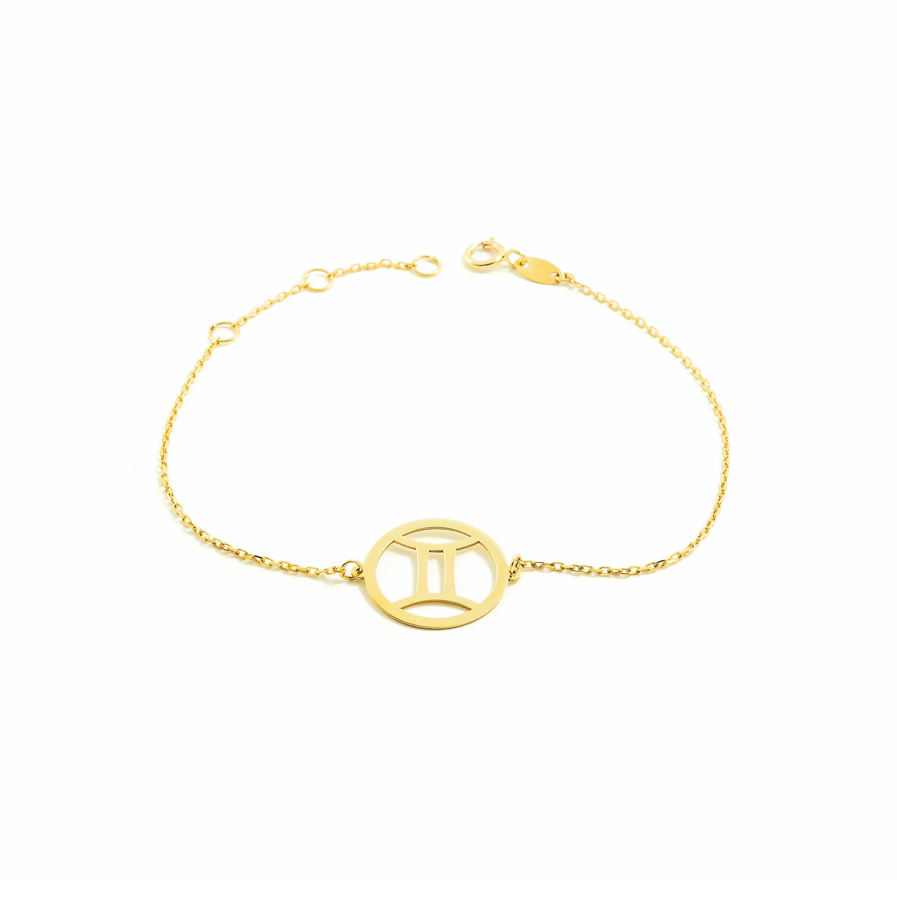 Woman-Girl 9K Yellow Gold Shiny Gemini Horoscope Bracelet 18 cm