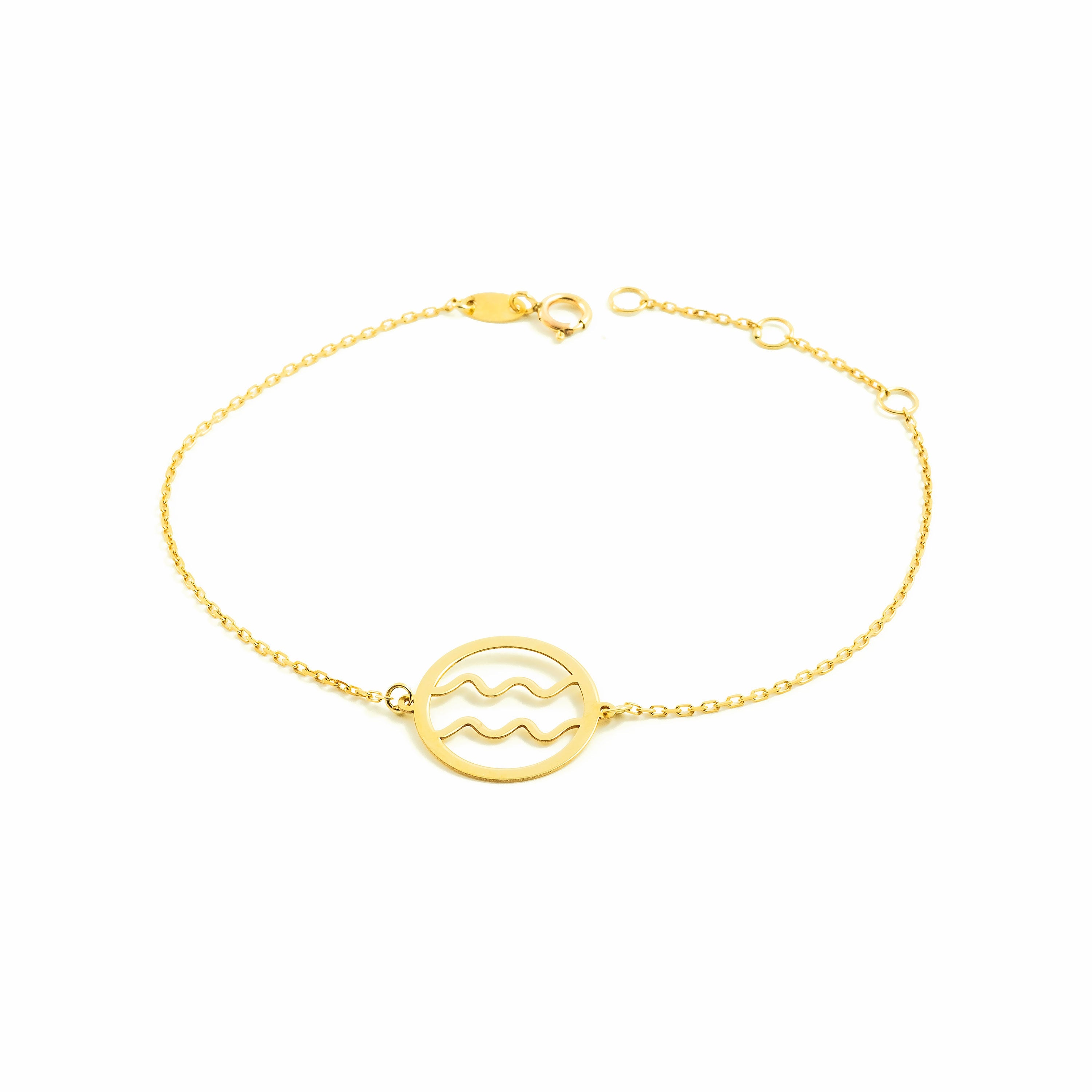 Woman-Girl 9K Yellow Gold Shiny Aquarius Horoscope Bracelet 18 cm