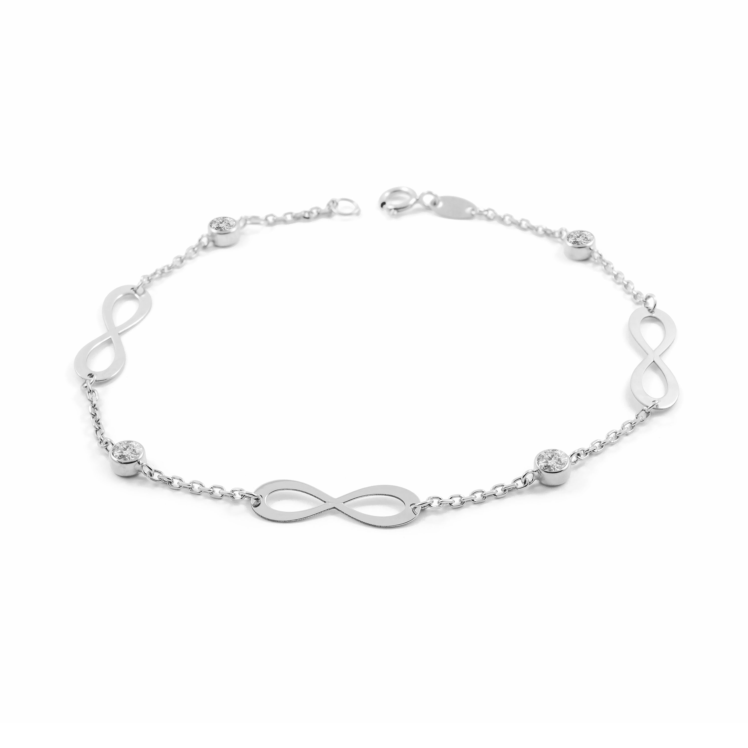 Woman-Girl 9K White Gold Infinity Shiny Zirconia Bracelet 19 cm