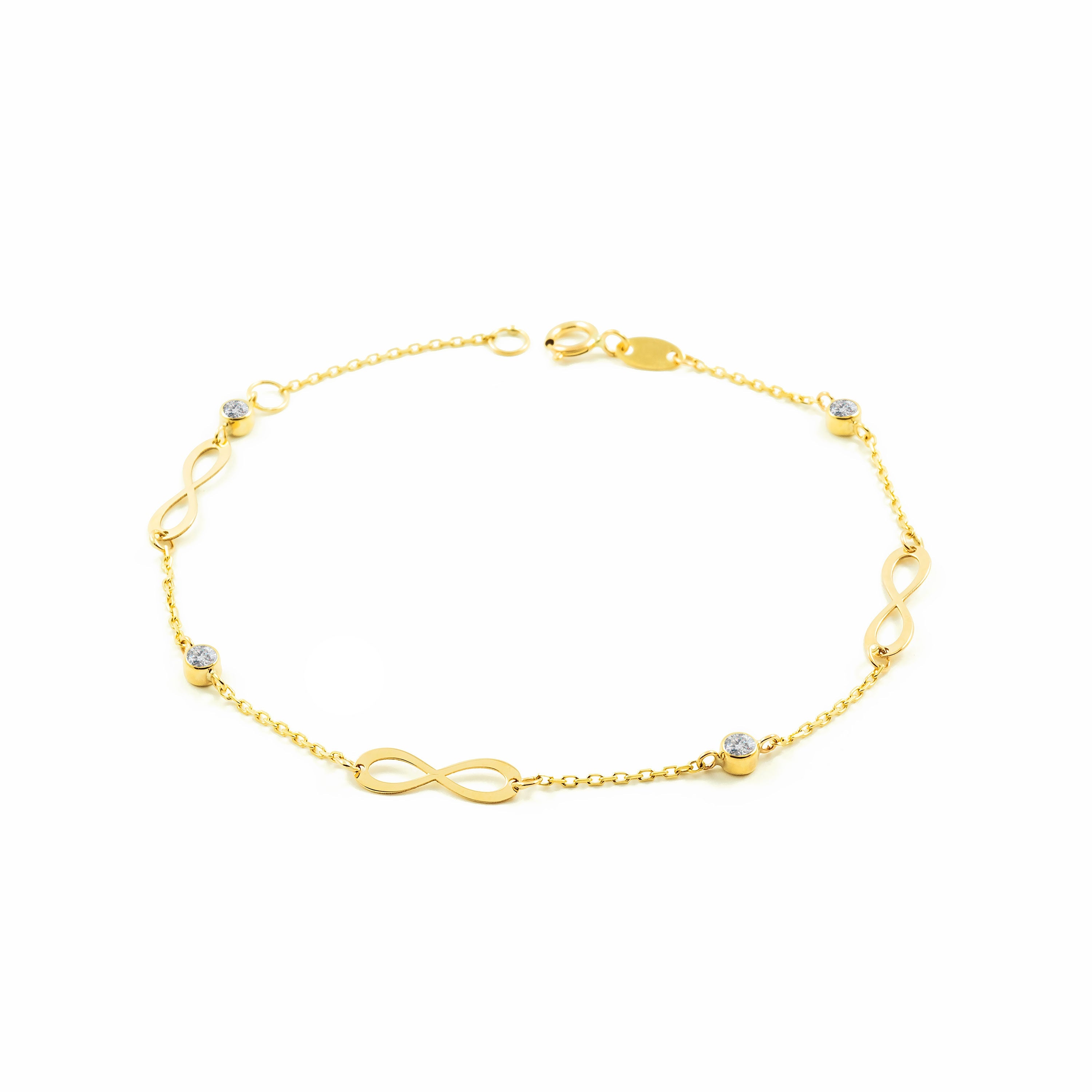 Woman-Girl 9K Yellow Gold Infinity Shiny Zirconia Bracelet 18 cm