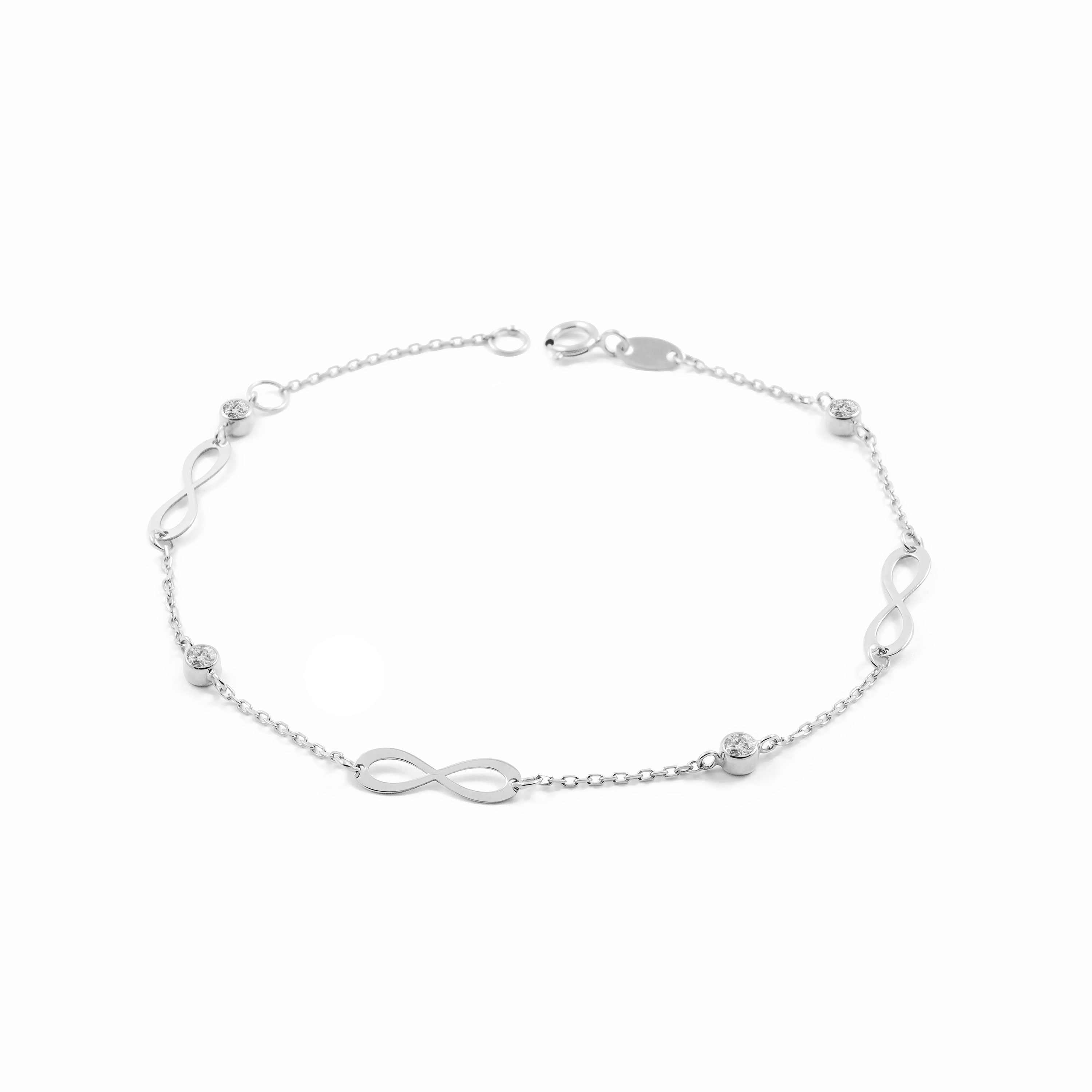 Woman-Girl 9K White Gold Infinity Shiny Zirconia Bracelet 18 cm