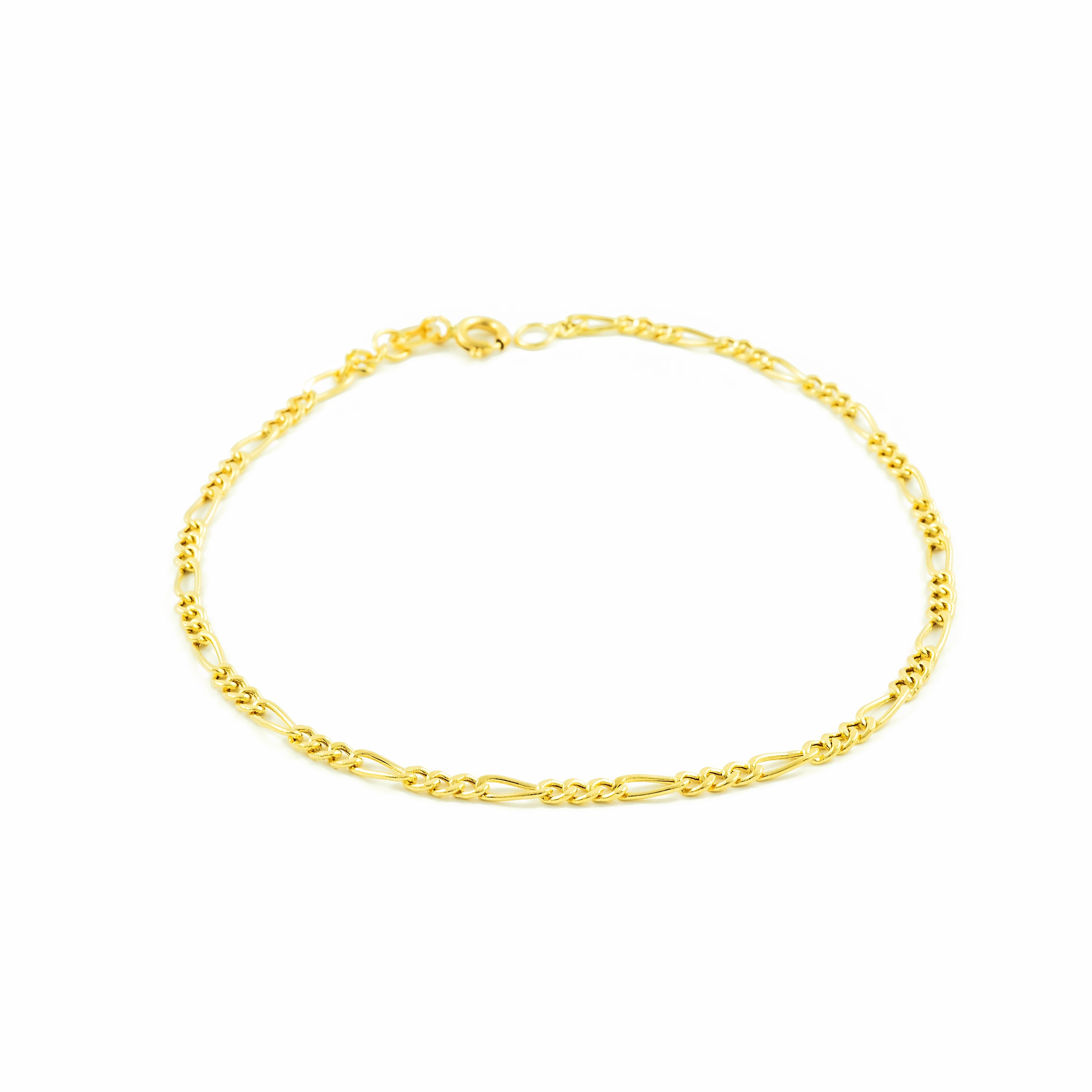 Pulsera Mujer Oro Amarillo 18K Figaro 3X1 Hueca 19 cm