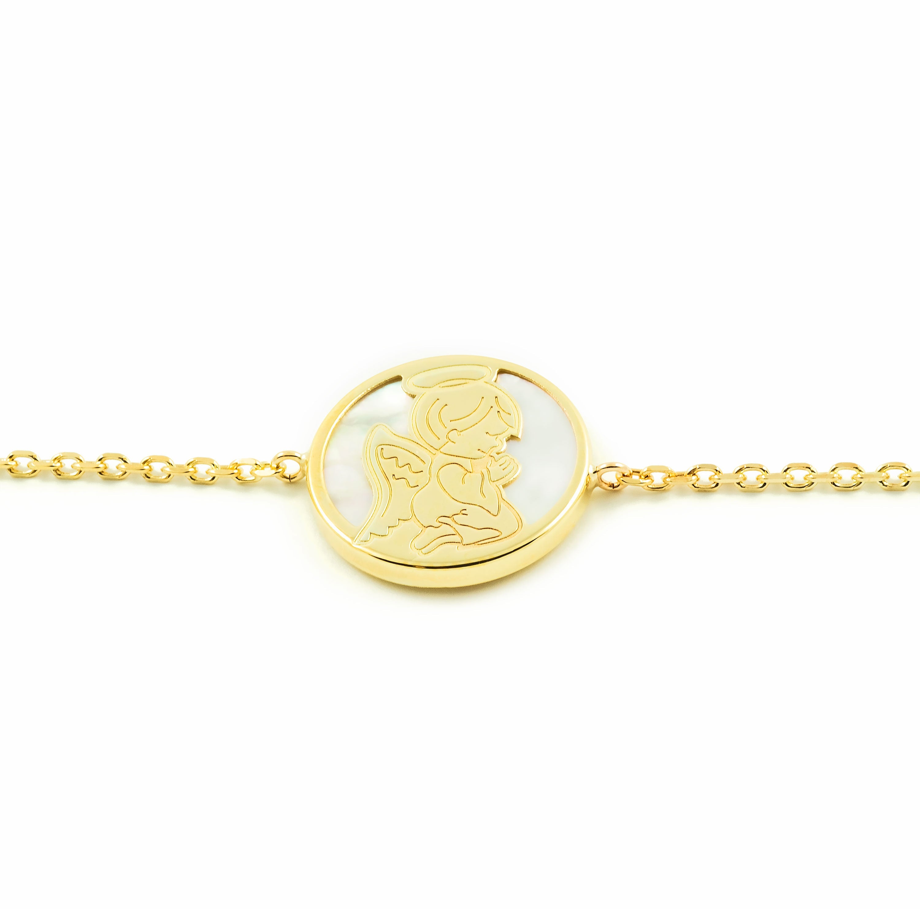 Pulsera oro angelito con nacar (9Kts)