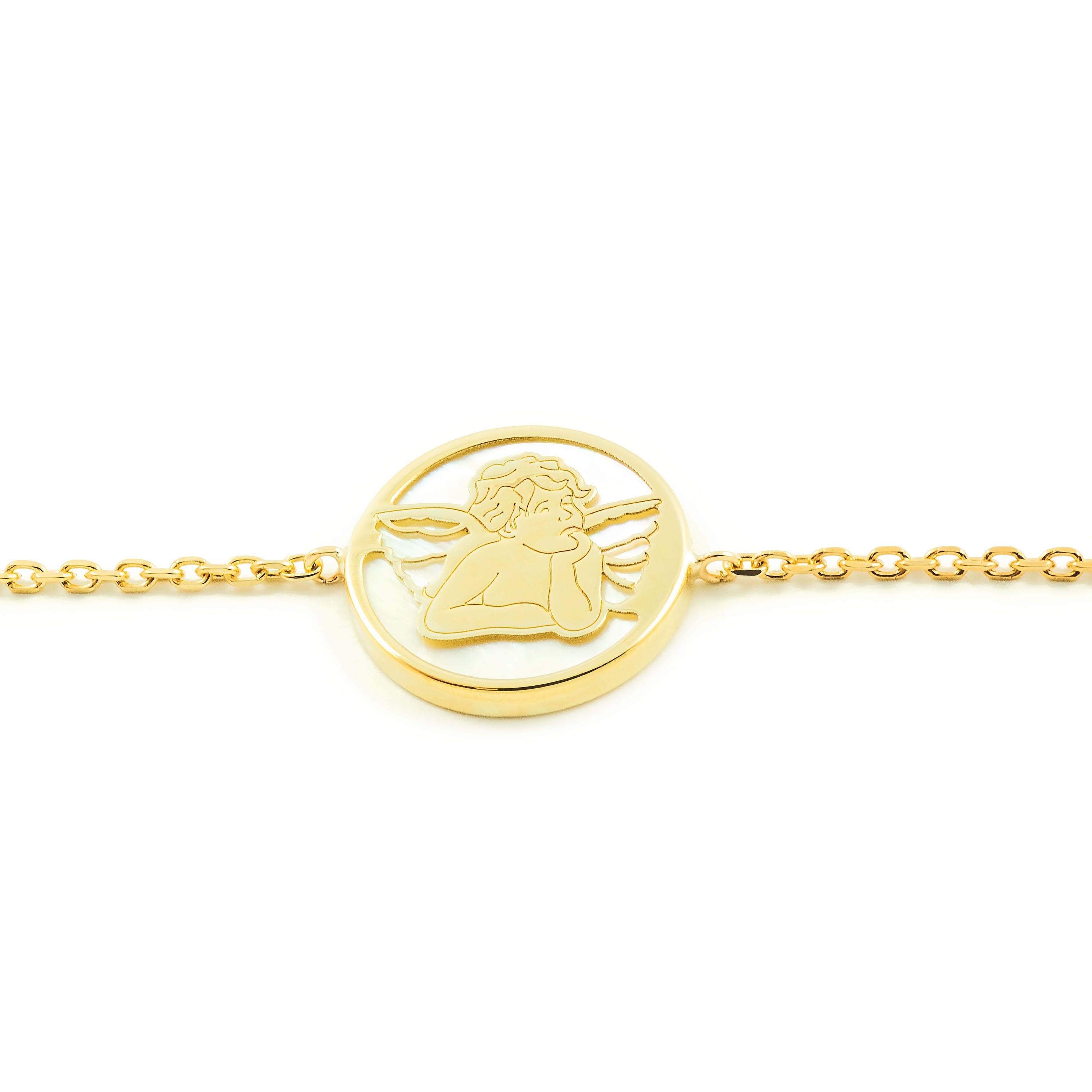 Pulsera oro angelito con nacar (9Kts)