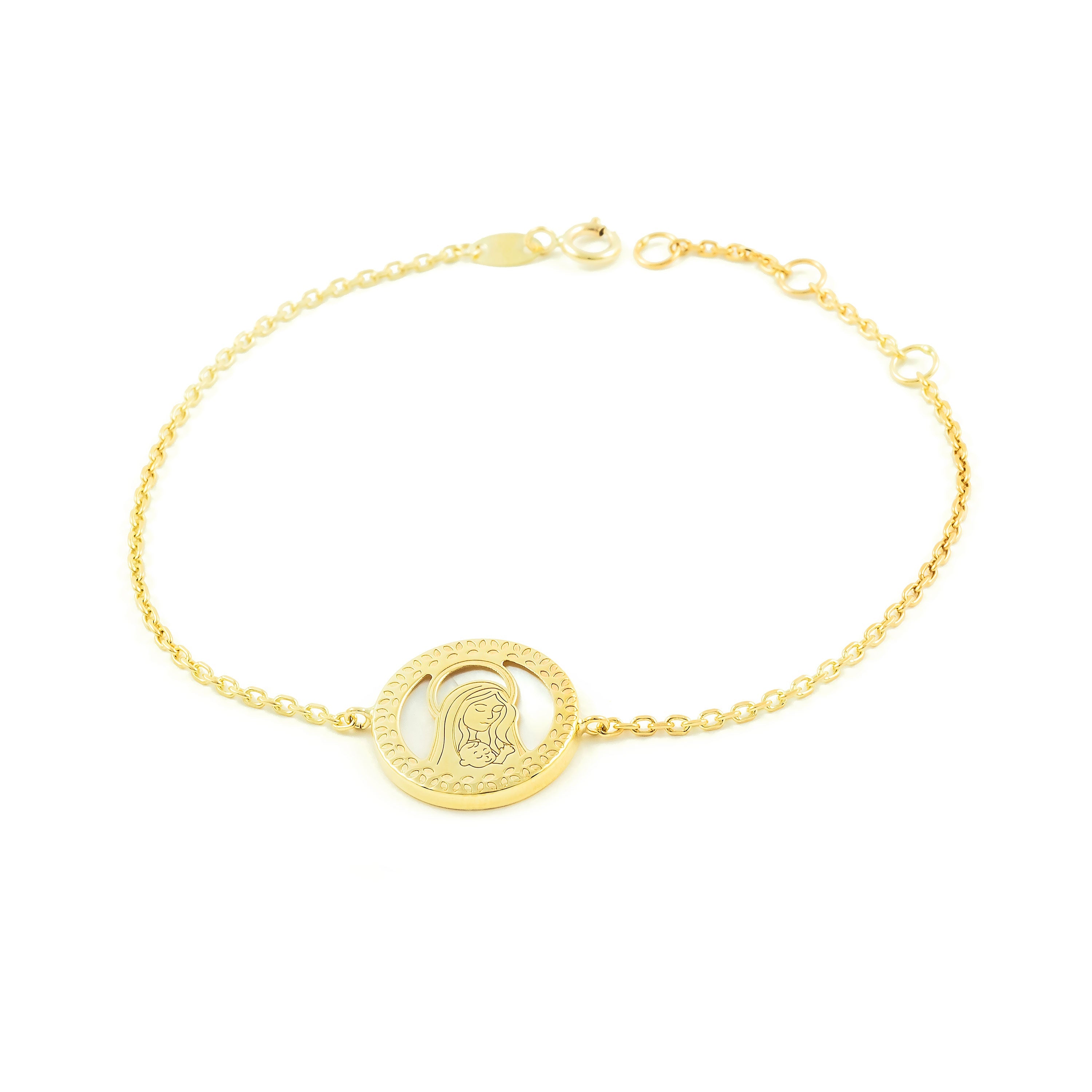 Pulsera Niña Oro Amarillo 9K Personalizada Virgen Niña Brillo 18 cm