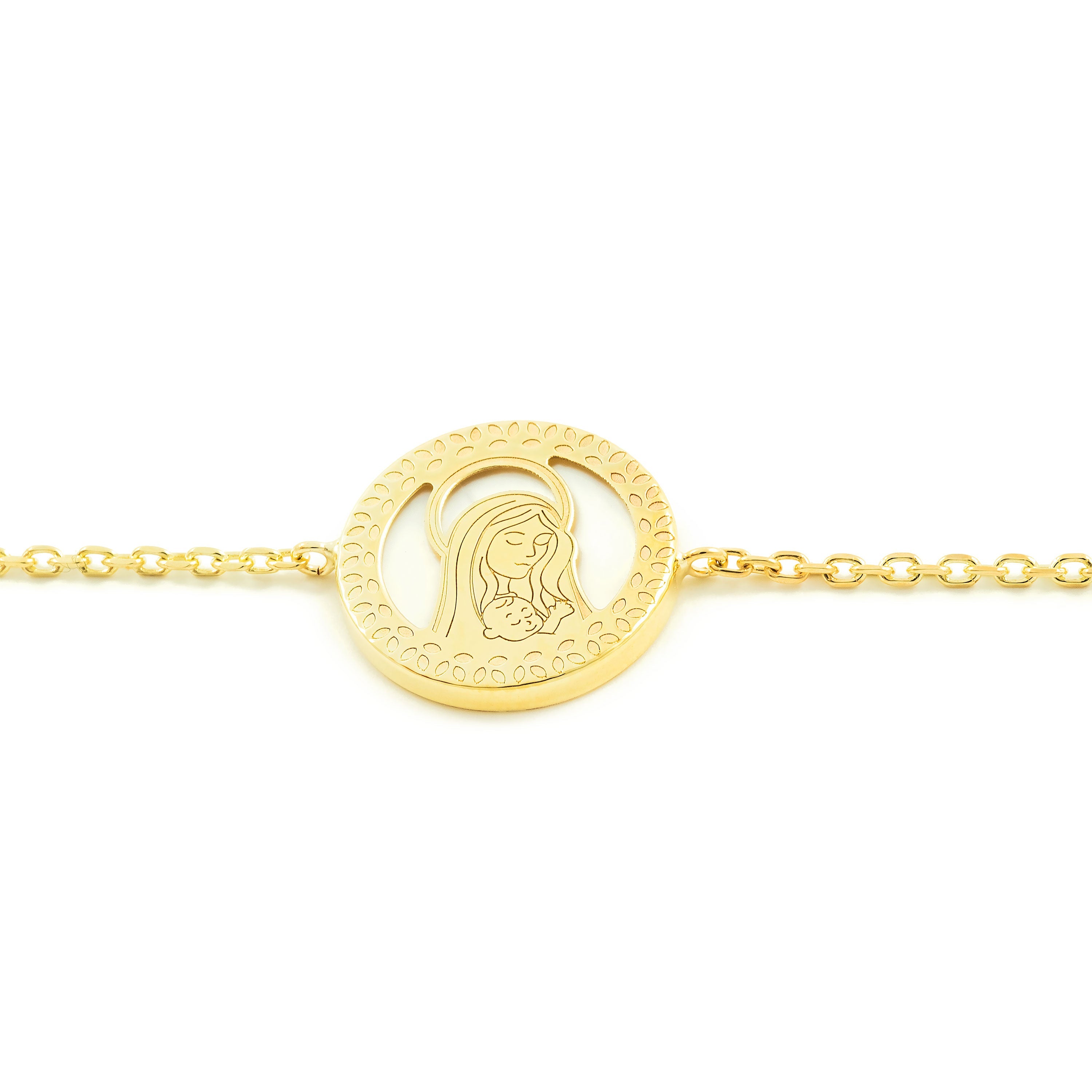 Pulsera oro virgen con nacar (9Kts)