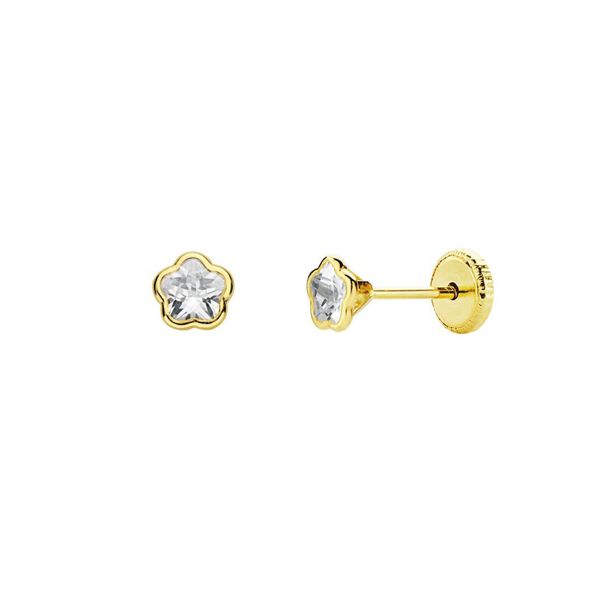 Pendientes oro Bebe o Niña Margarita con circonita 4 mm