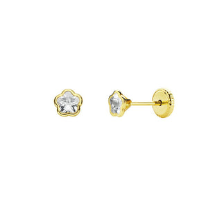 Pendientes oro Bebe o Niña Margarita con circonita 4 mm