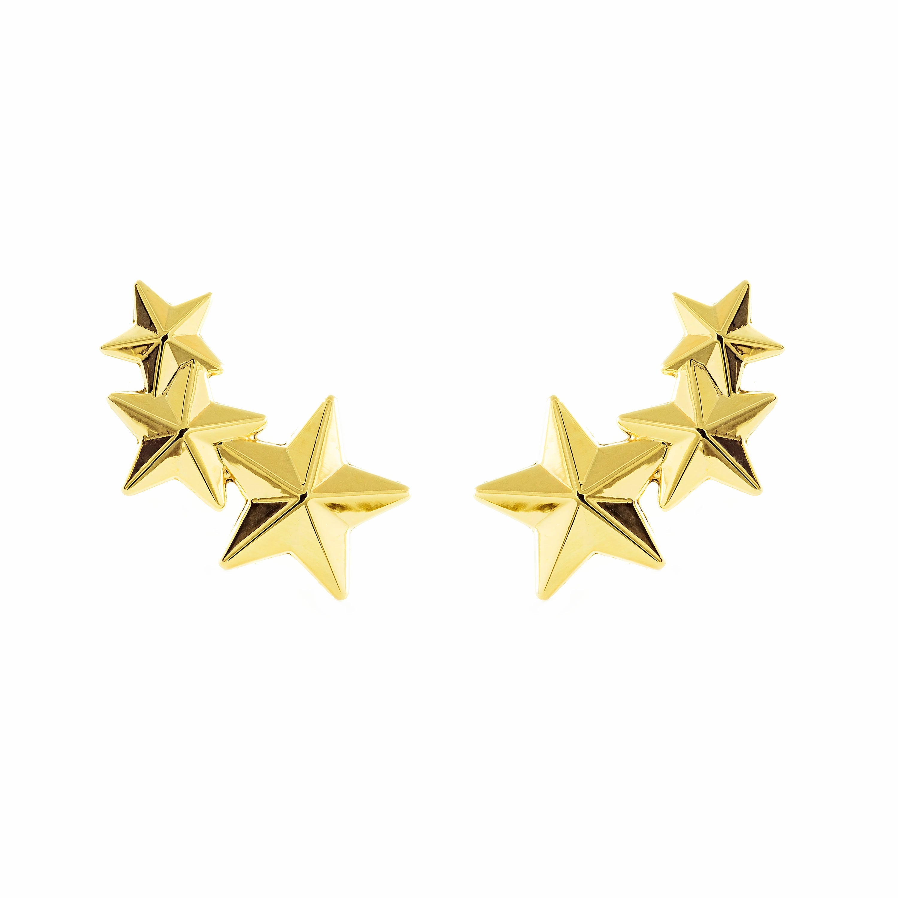 Women's-Girl's Earrings 9K Yellow Gold Glitter Stars Climber