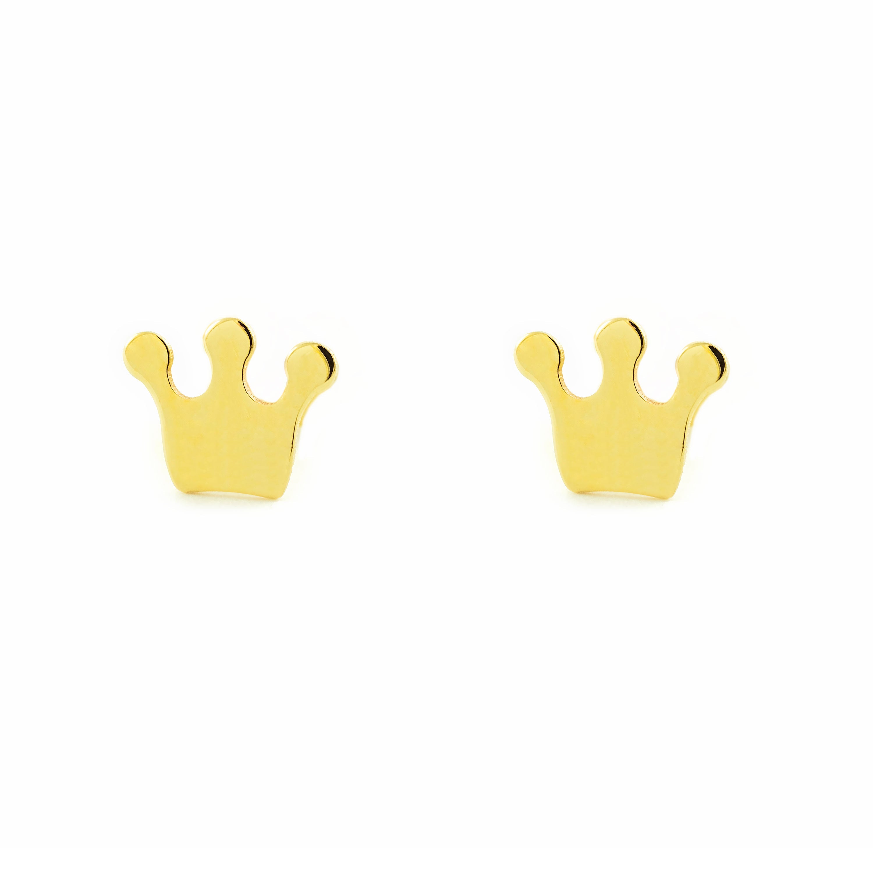 Women's-Girl's Earrings 9K Yellow Gold Smooth Shiny Crown