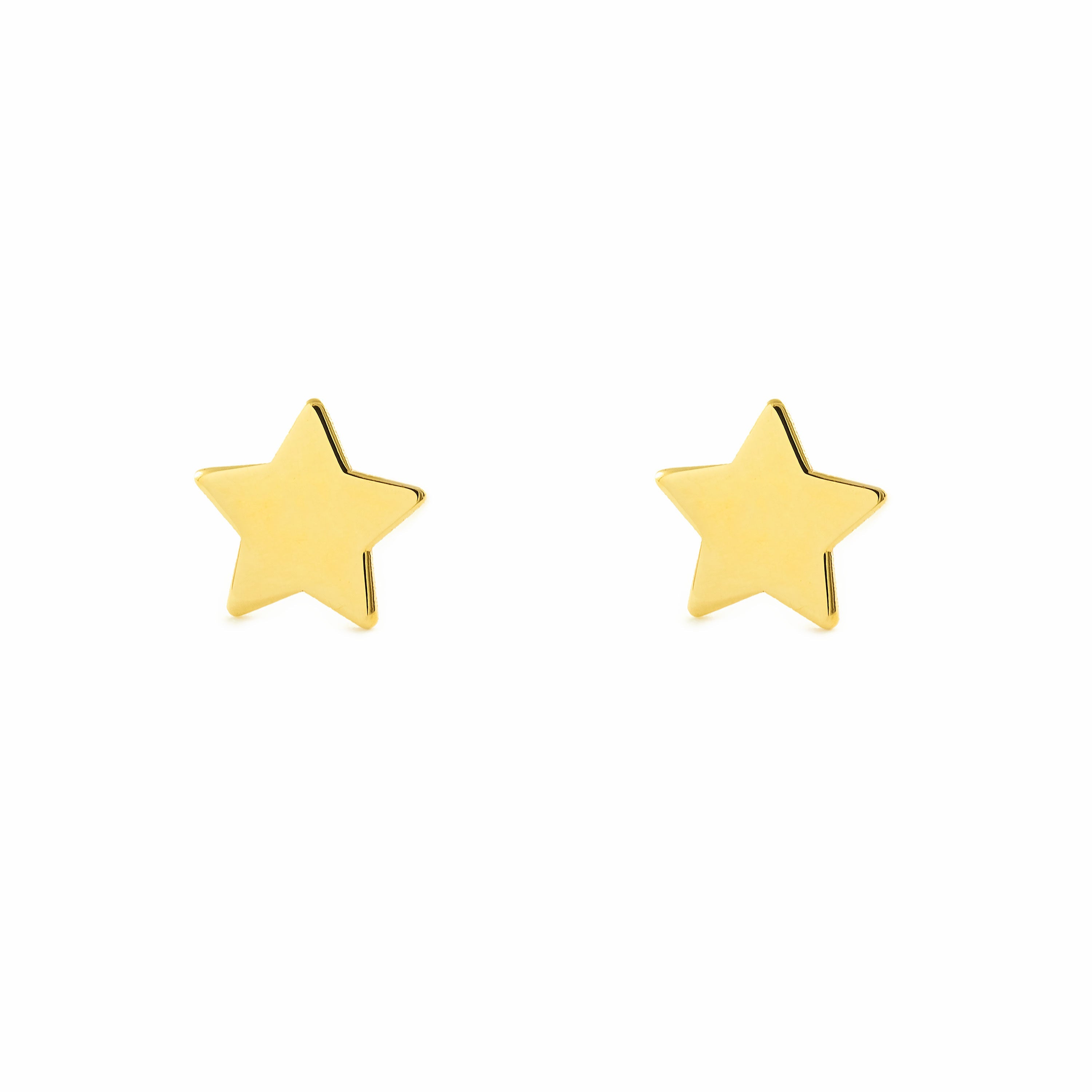 Women's-Girl's Earrings 9K Yellow Gold Smooth Shiny Star