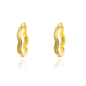 Pendientes Mujer Oro Aros ondulados mate y brillo 20(15)x3 mm