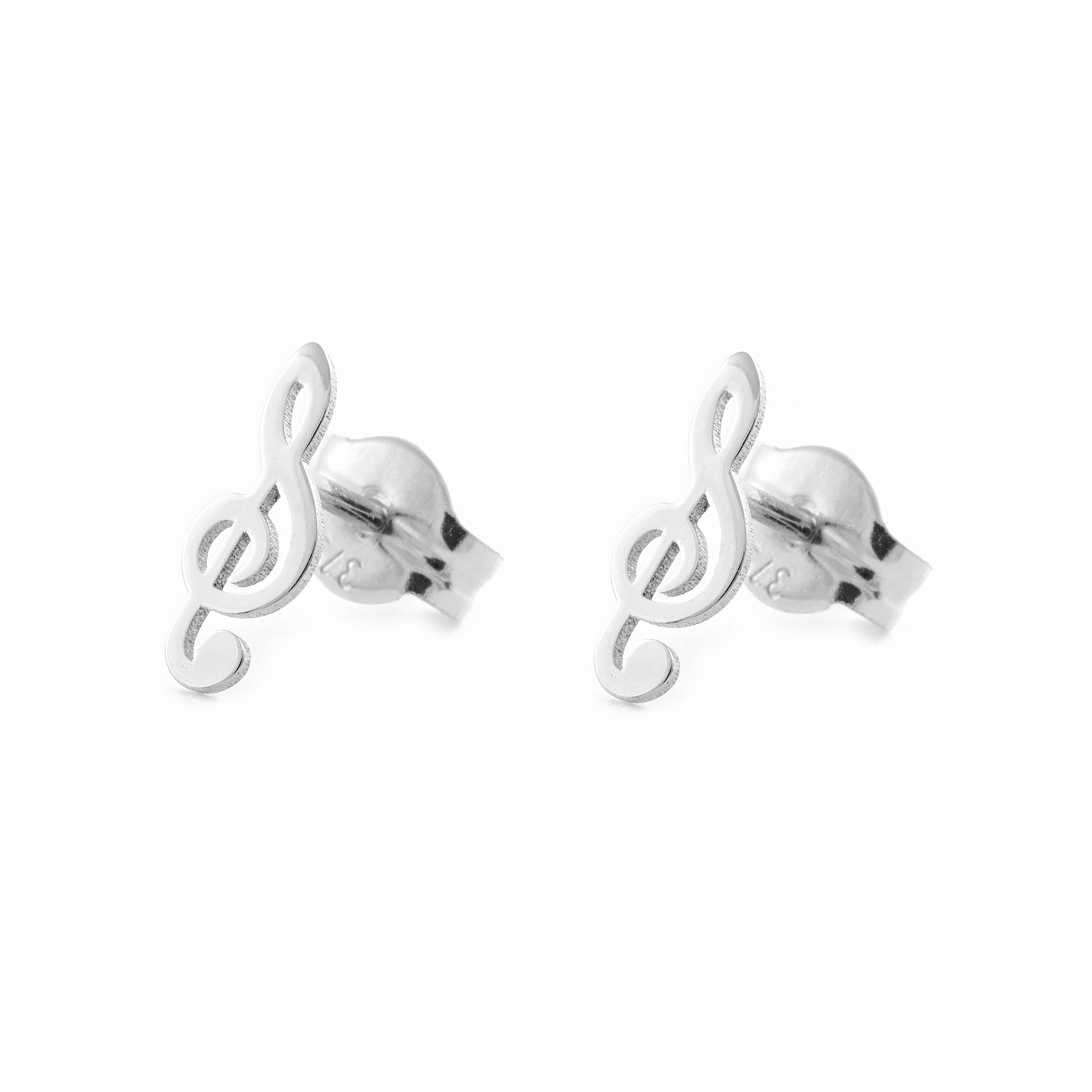 Pendientes Plata nota musical lisa