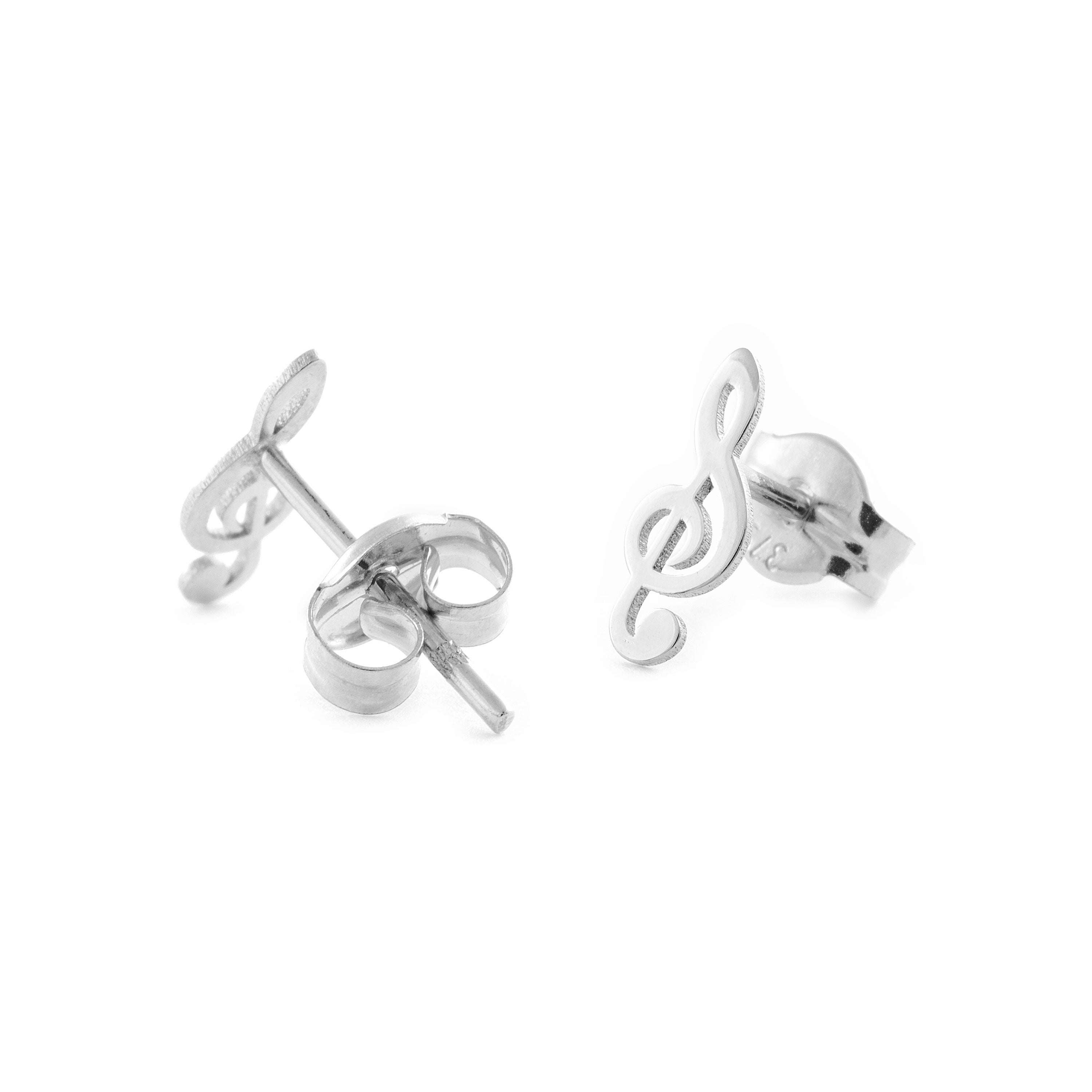 Pendientes Plata nota musical lisa