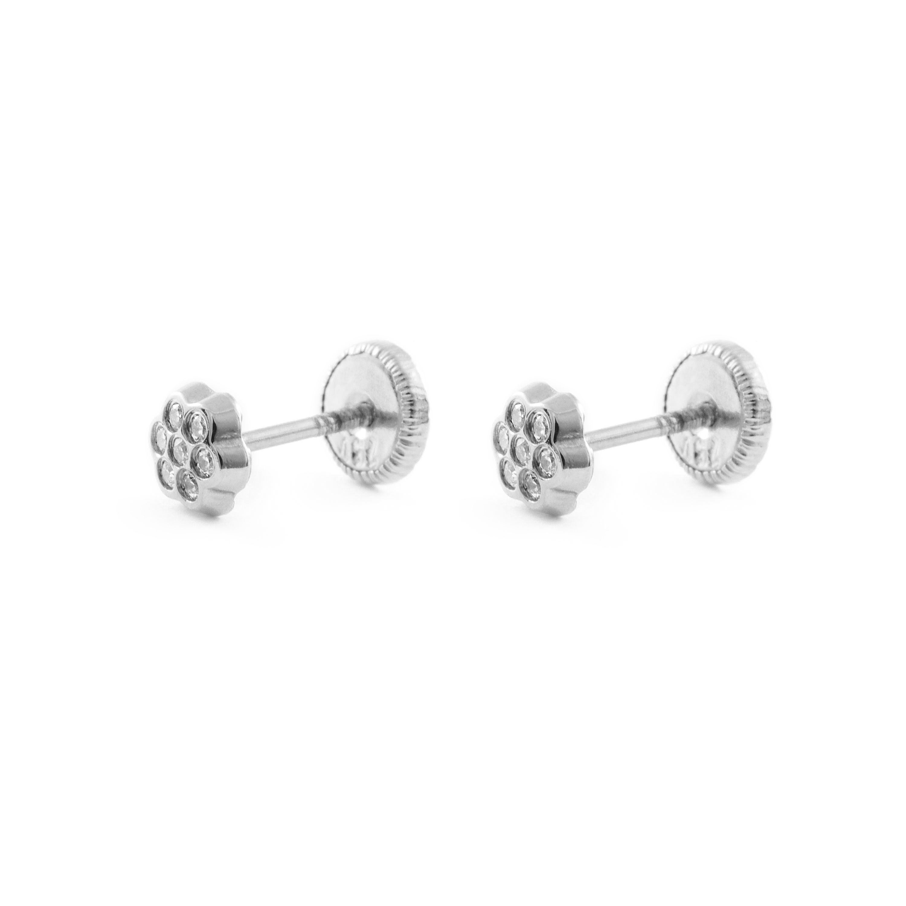 Pendientes Bebe Oro Blanco Cuajo margarita