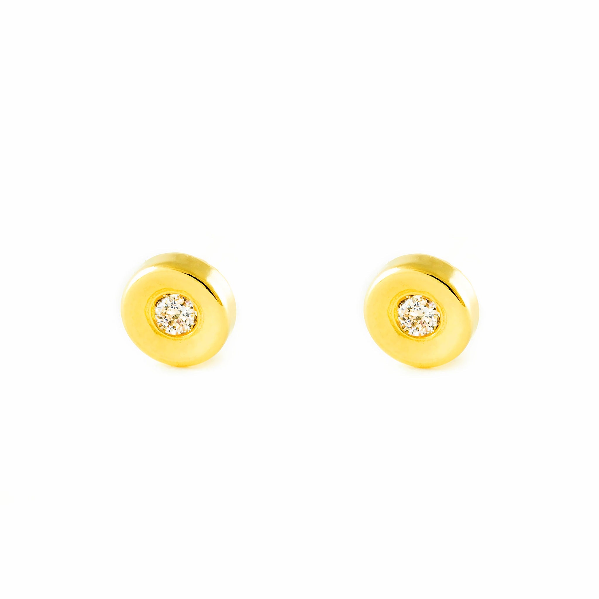 Baby Earrings 18K Yellow Gold Round Shiny Zirconia
